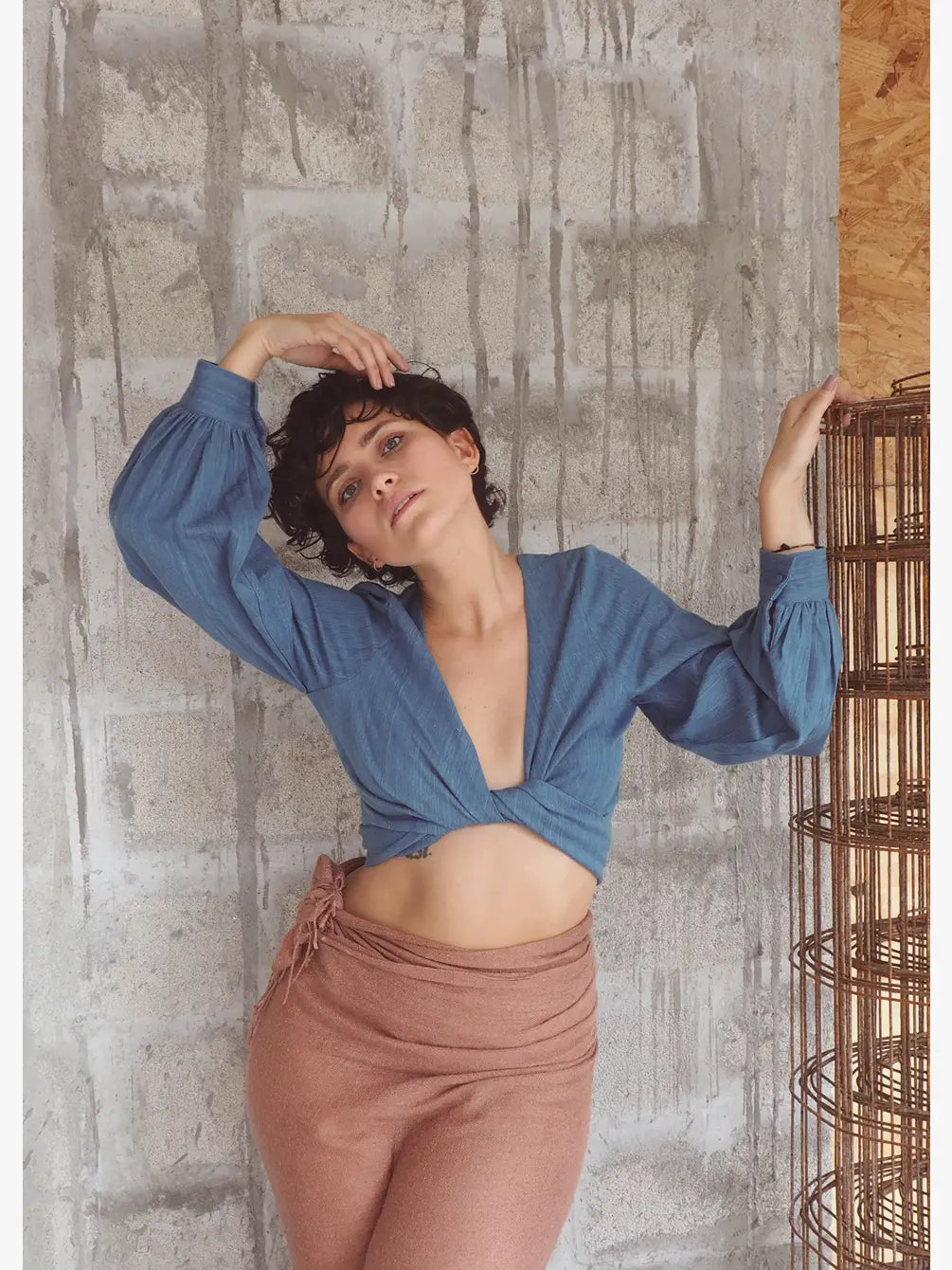 Adela Eco Hand Loomed Denim Tie Top