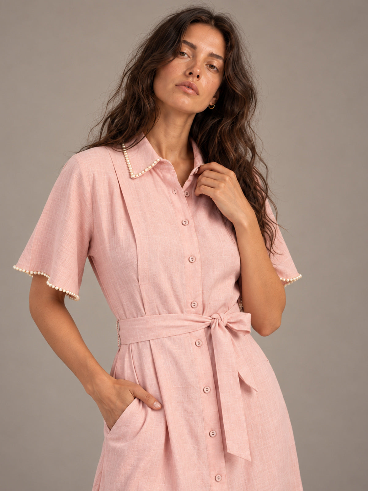 Cafe Au Lait Pearled Dress Bubble Pink