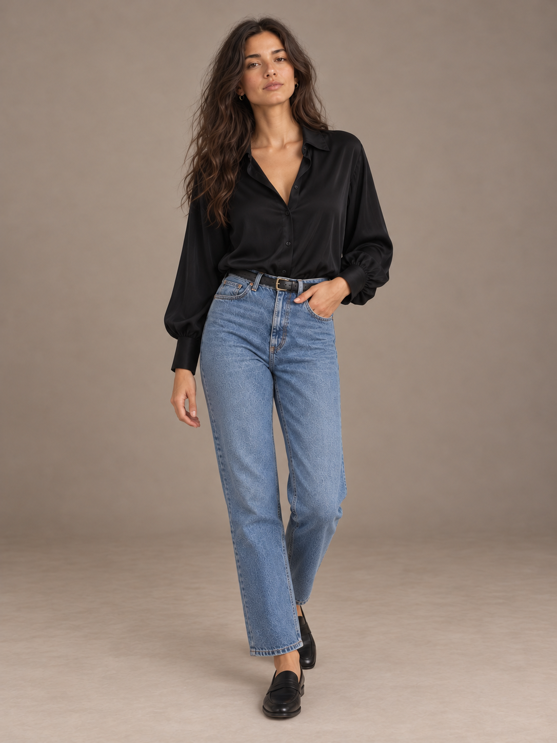 Black Vegan Silk Waiting Top - Lined Buttons