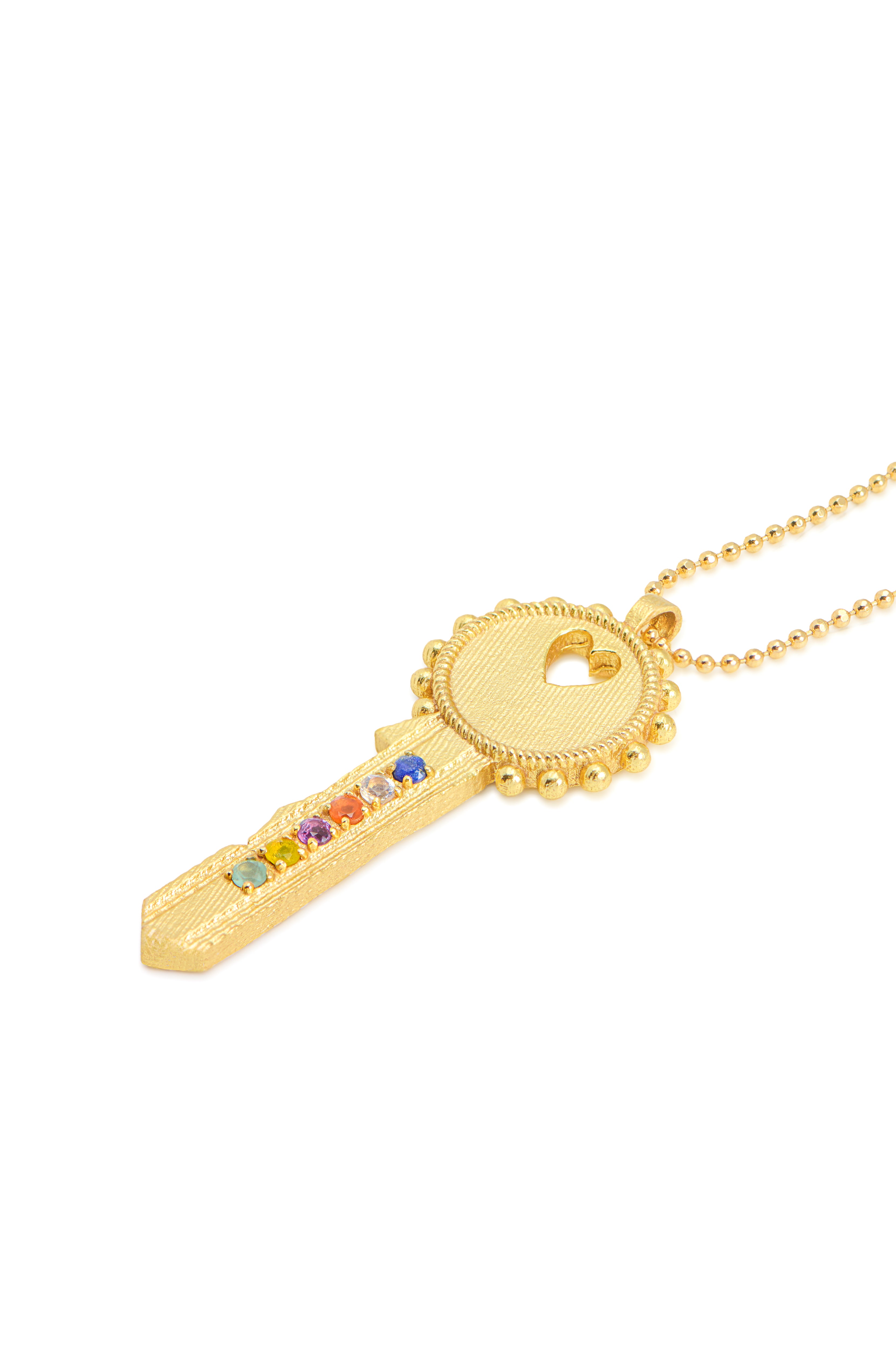 Key of Creativity Necklace | Multi Crystal Gold Key Pendant