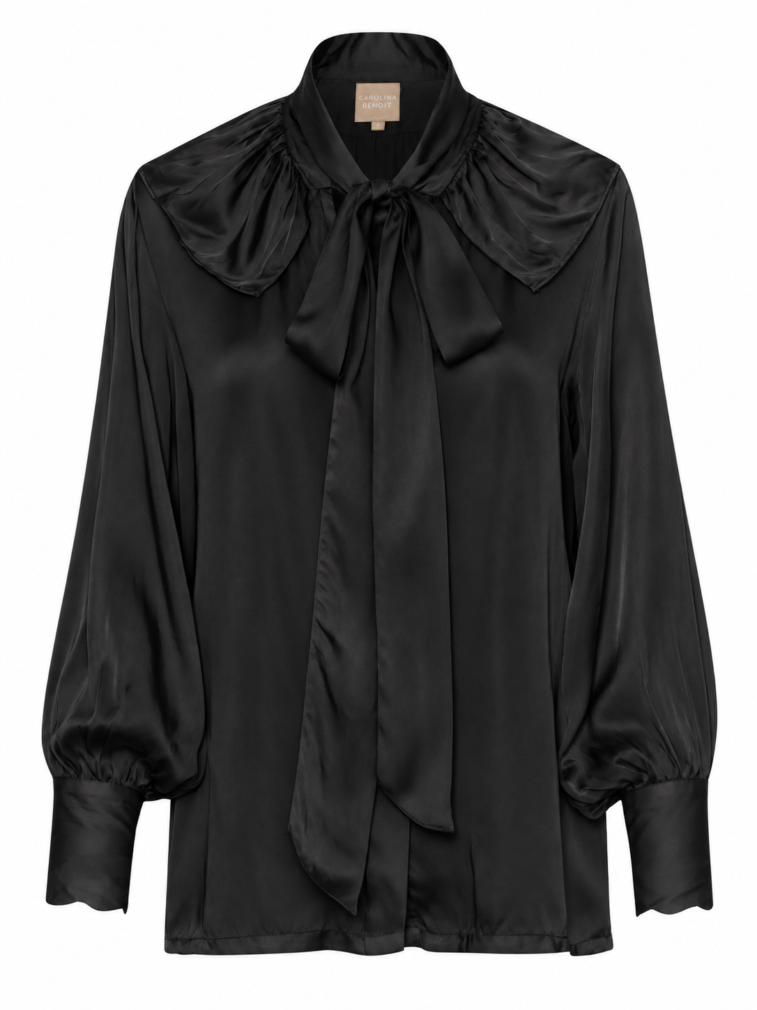 For Rose Vegan Silk Black Pussy Bow Top