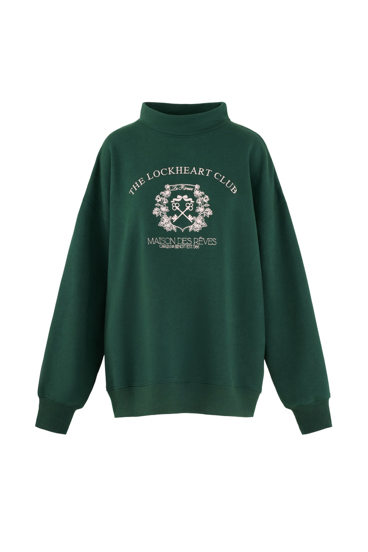 Green sweatshirt with 'The Lockheart Club' logo on a white background