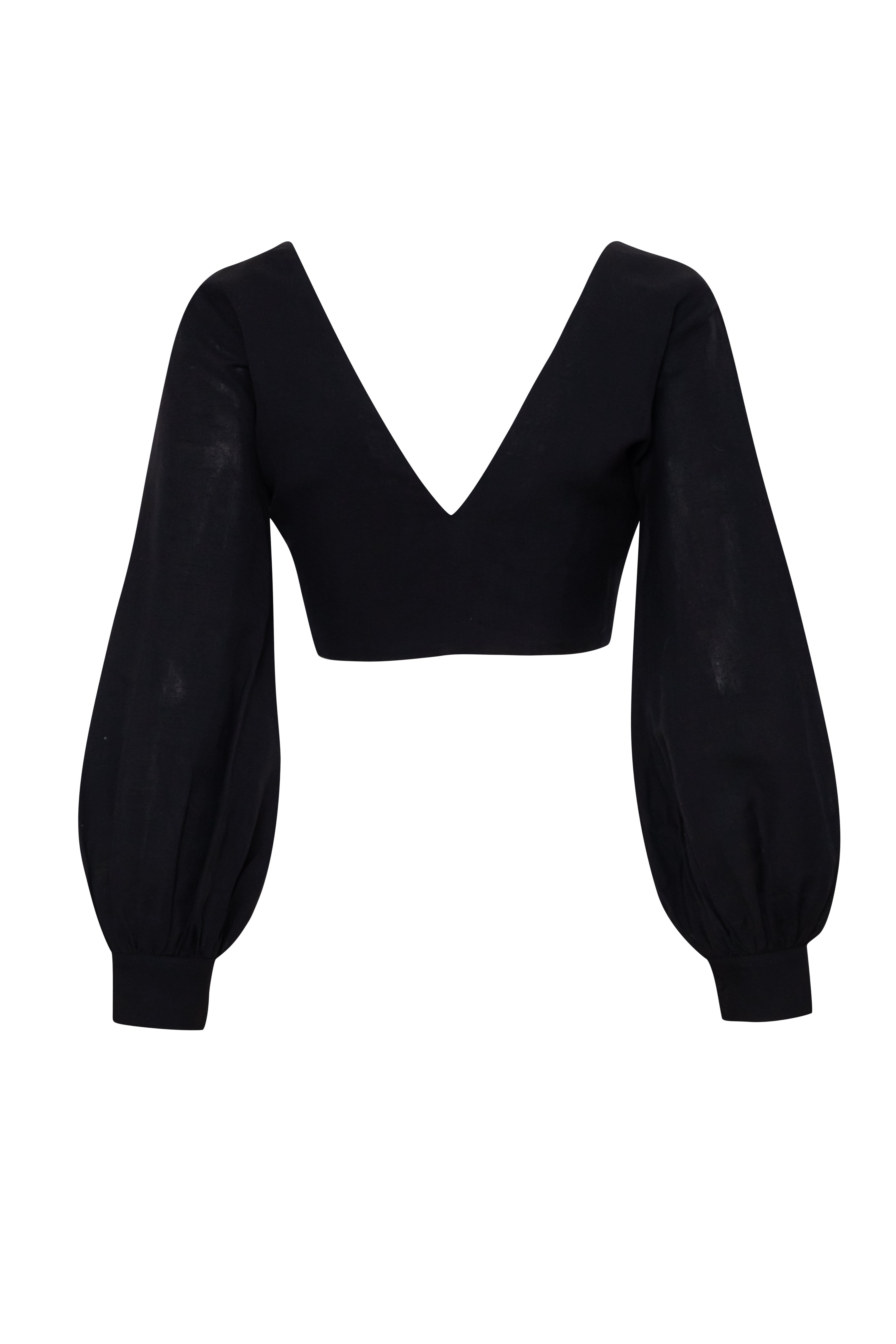 Black blouse with puffed sleeves on a white background