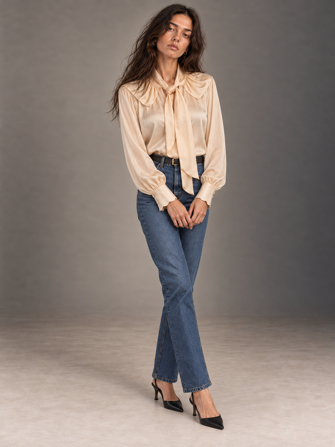For Rose Vegan Silk Pussy Bow Top – Milkshake Beige