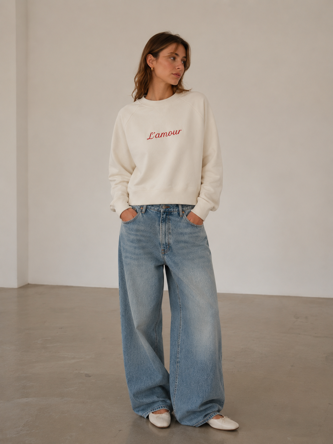 L'Amour Embroidered Crop Sweatshirt