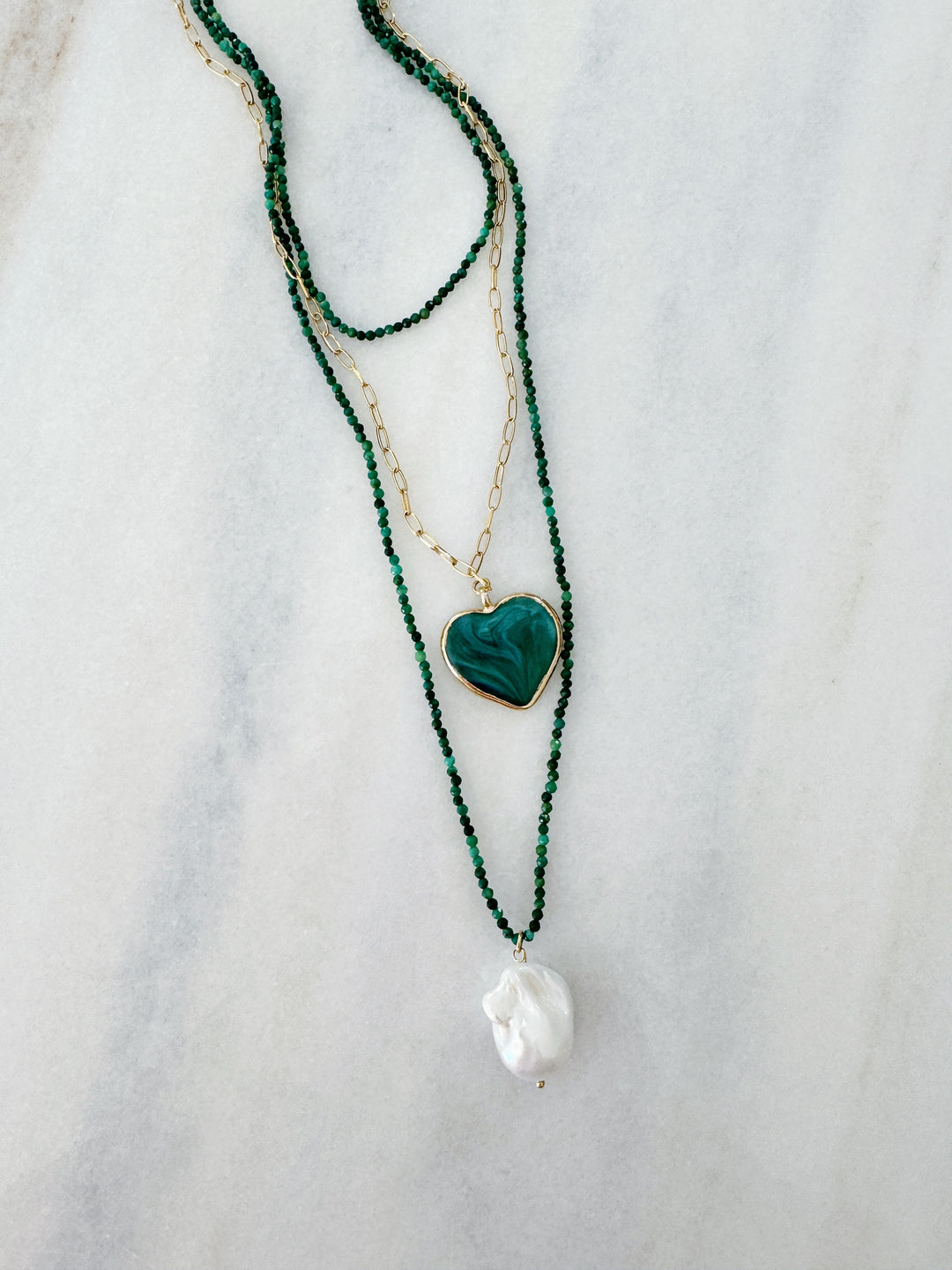 Green Jade And Baroque Pearls Long Necklace