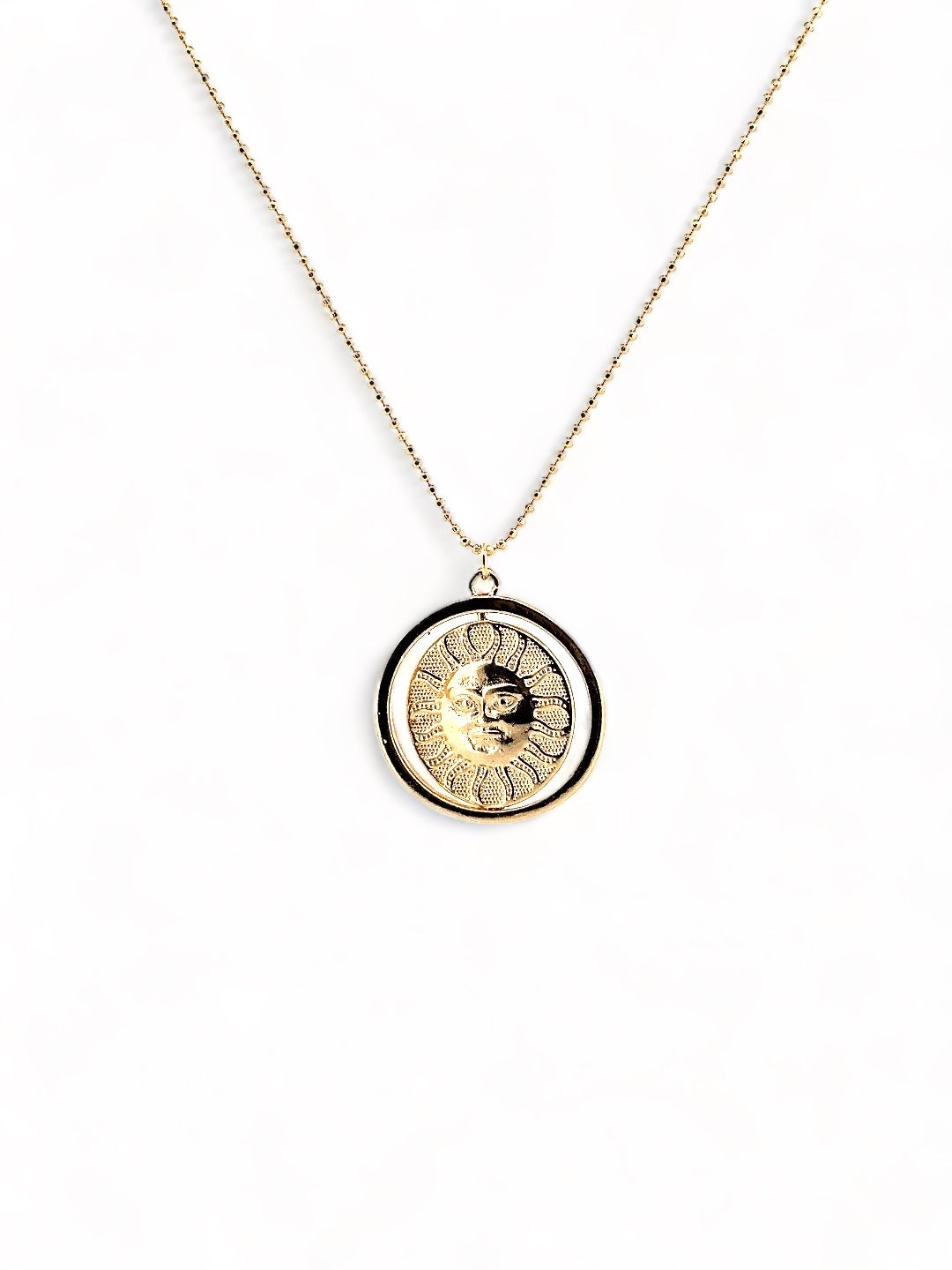 Rotating Sun And Moon Gold Pendant Necklace