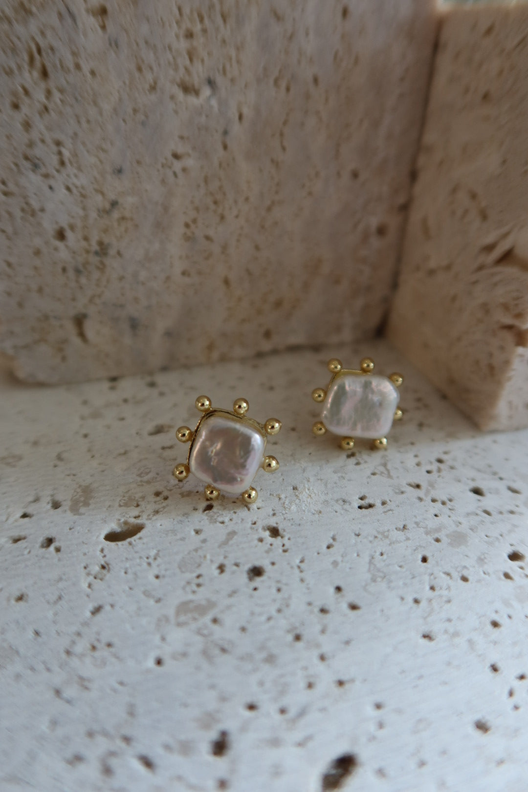 mini square pearls with gold beads around them