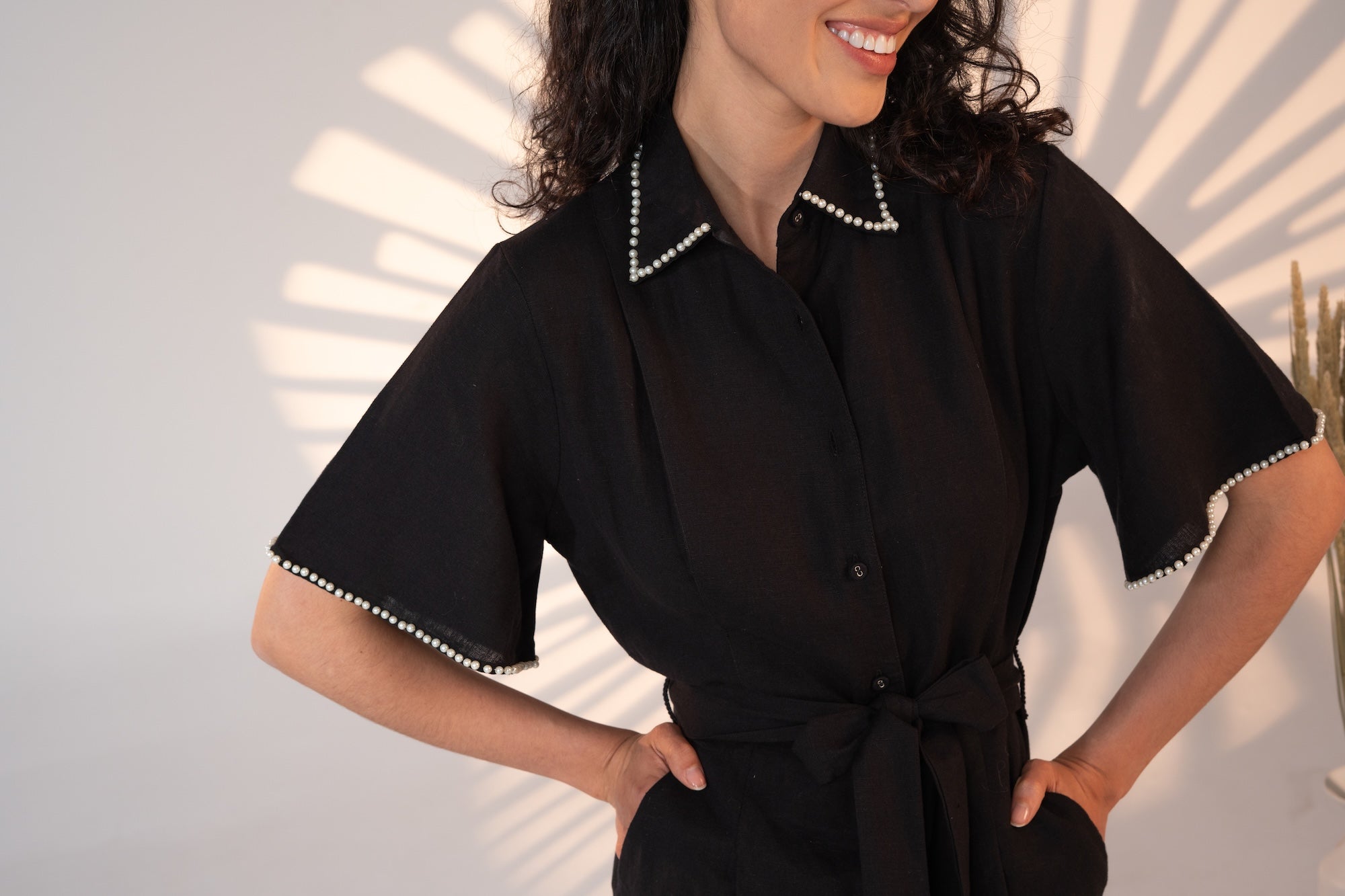 Cafe Au Lait Pearled Dress Noir