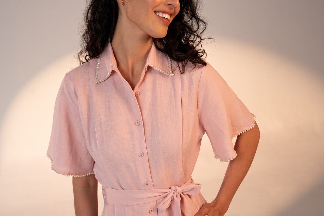 Cafe Au Lait Pearled Dress Bubble Pink