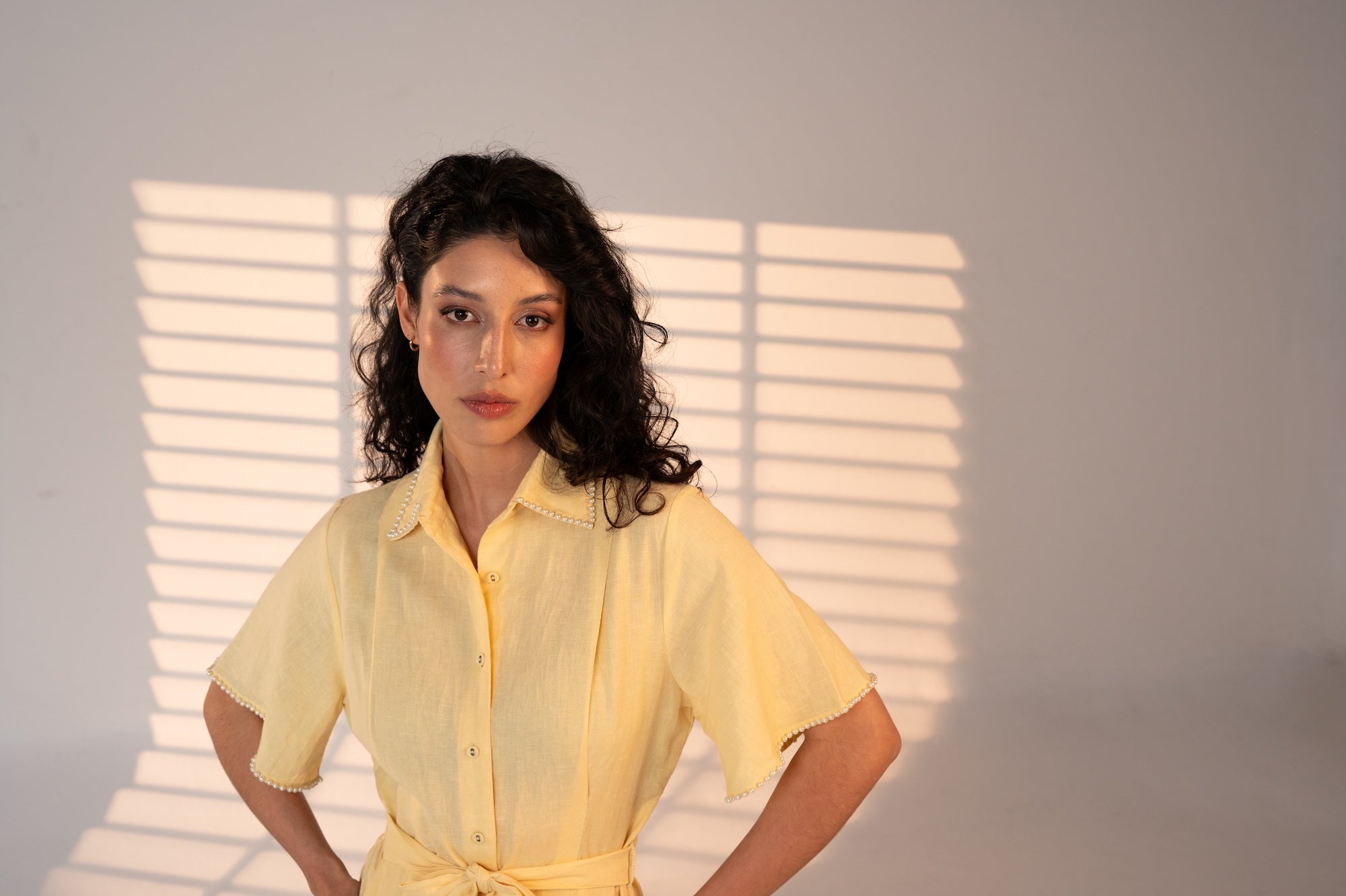 Cafe Au Lait Pearled Dress Butter Yellow