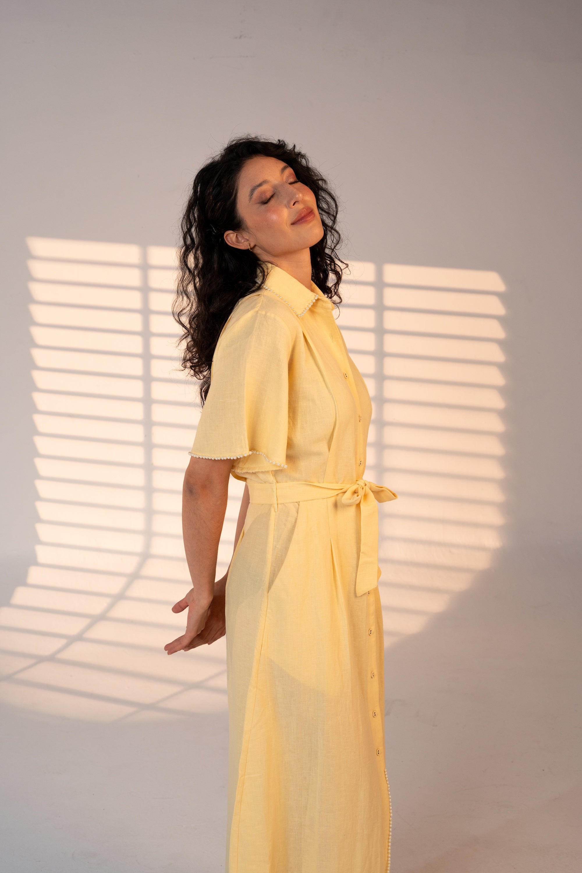 Cafe Au Lait Pearled Dress Butter Yellow