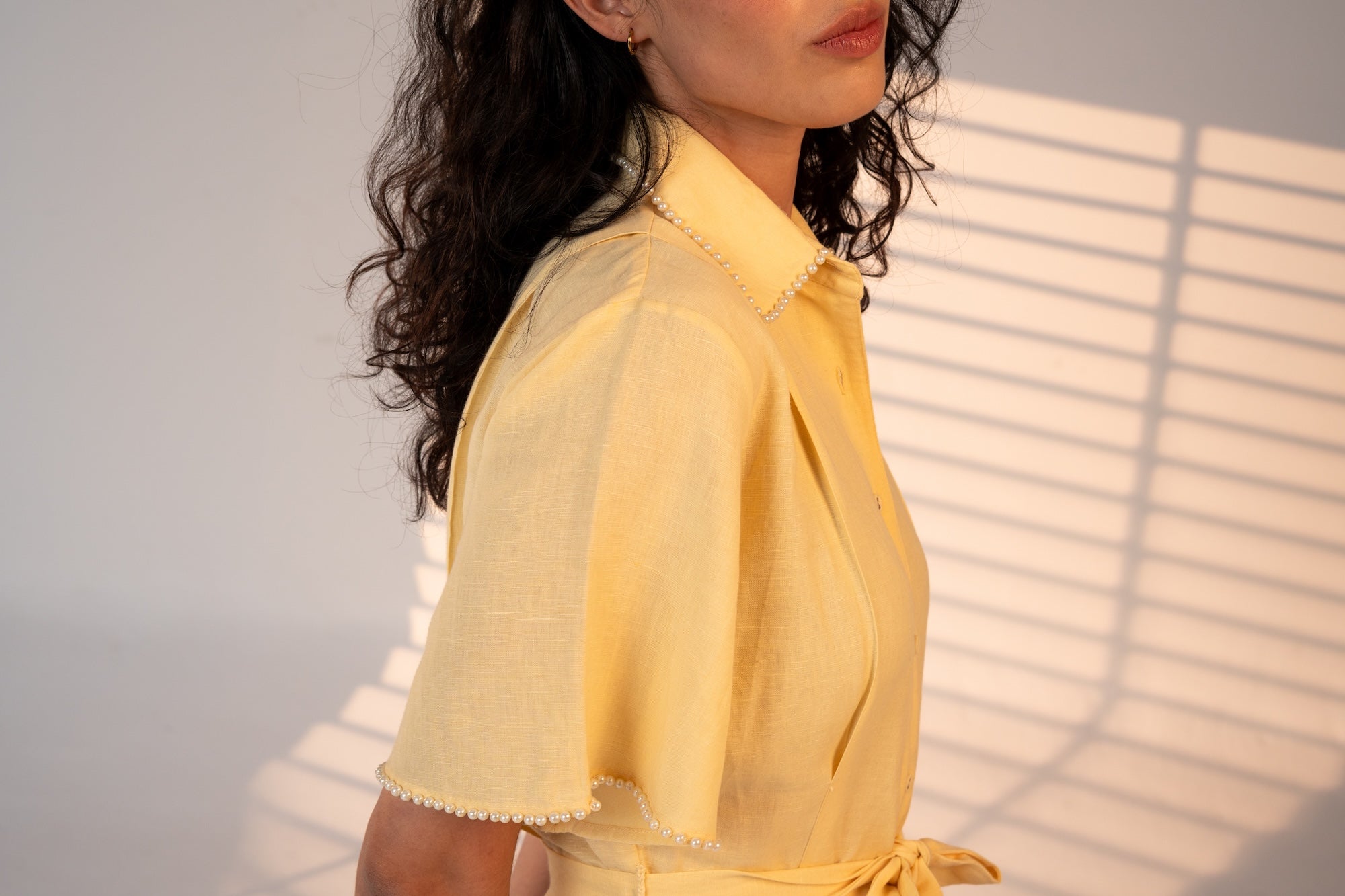 Cafe Au Lait Pearled Dress Butter Yellow