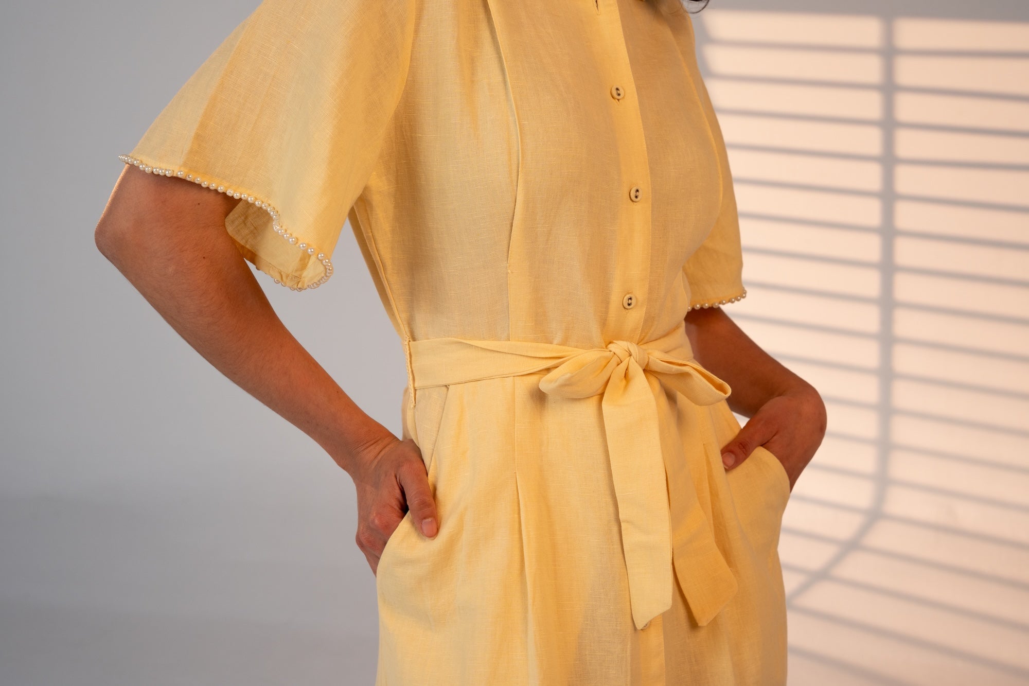 Cafe Au Lait Pearled Dress Butter Yellow
