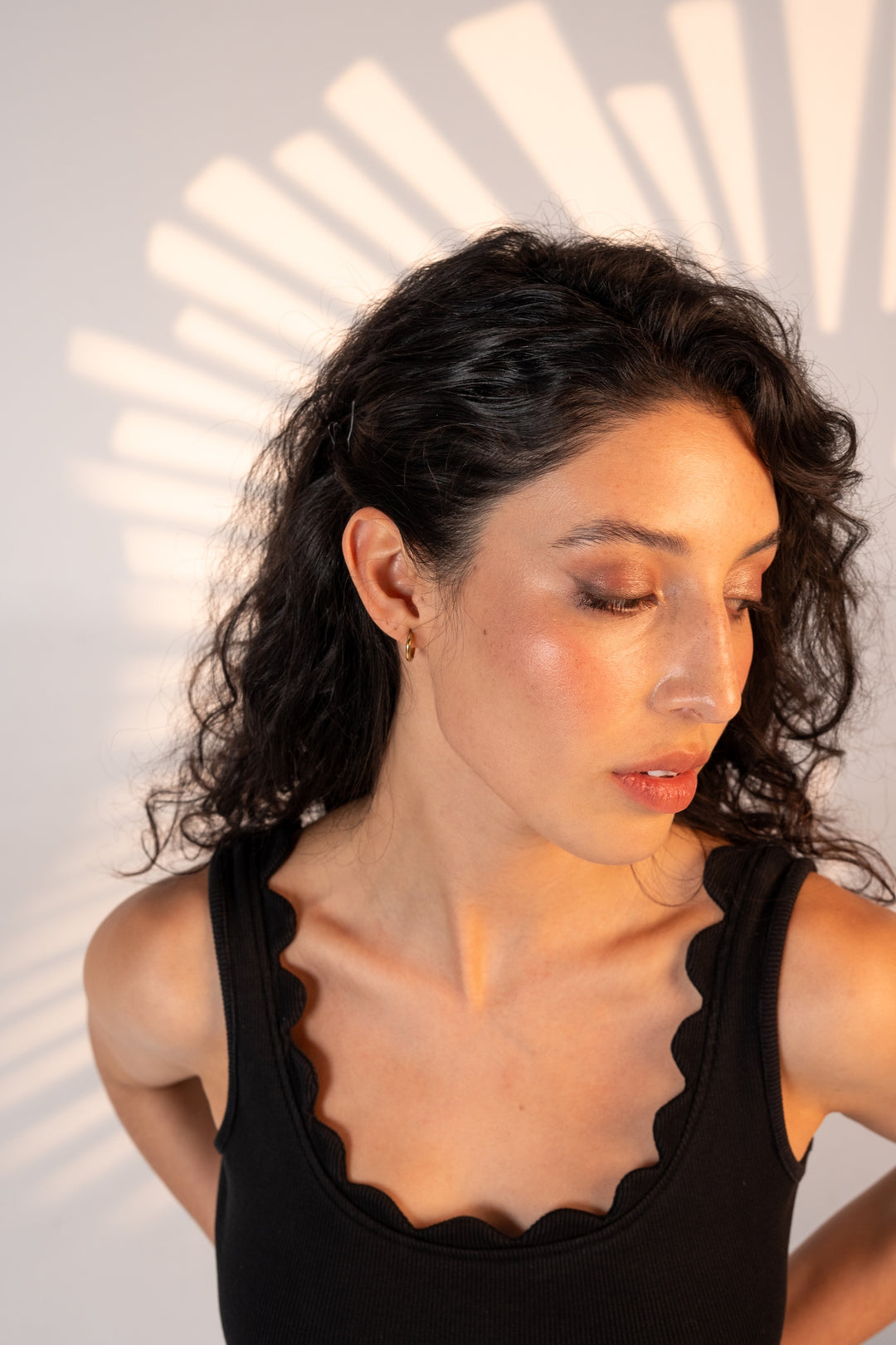 Ribbed Black Dress Scalloped Edges