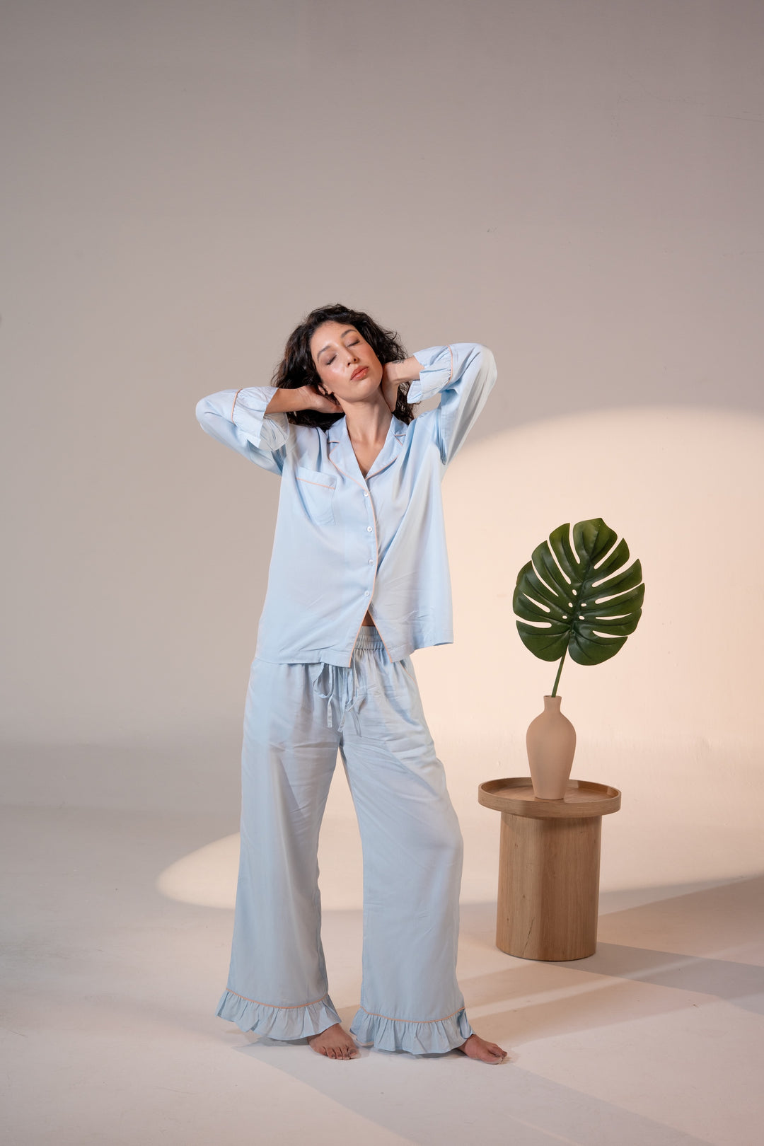 Luxury Bamboo Pajama Set Women | Blue & Beige
