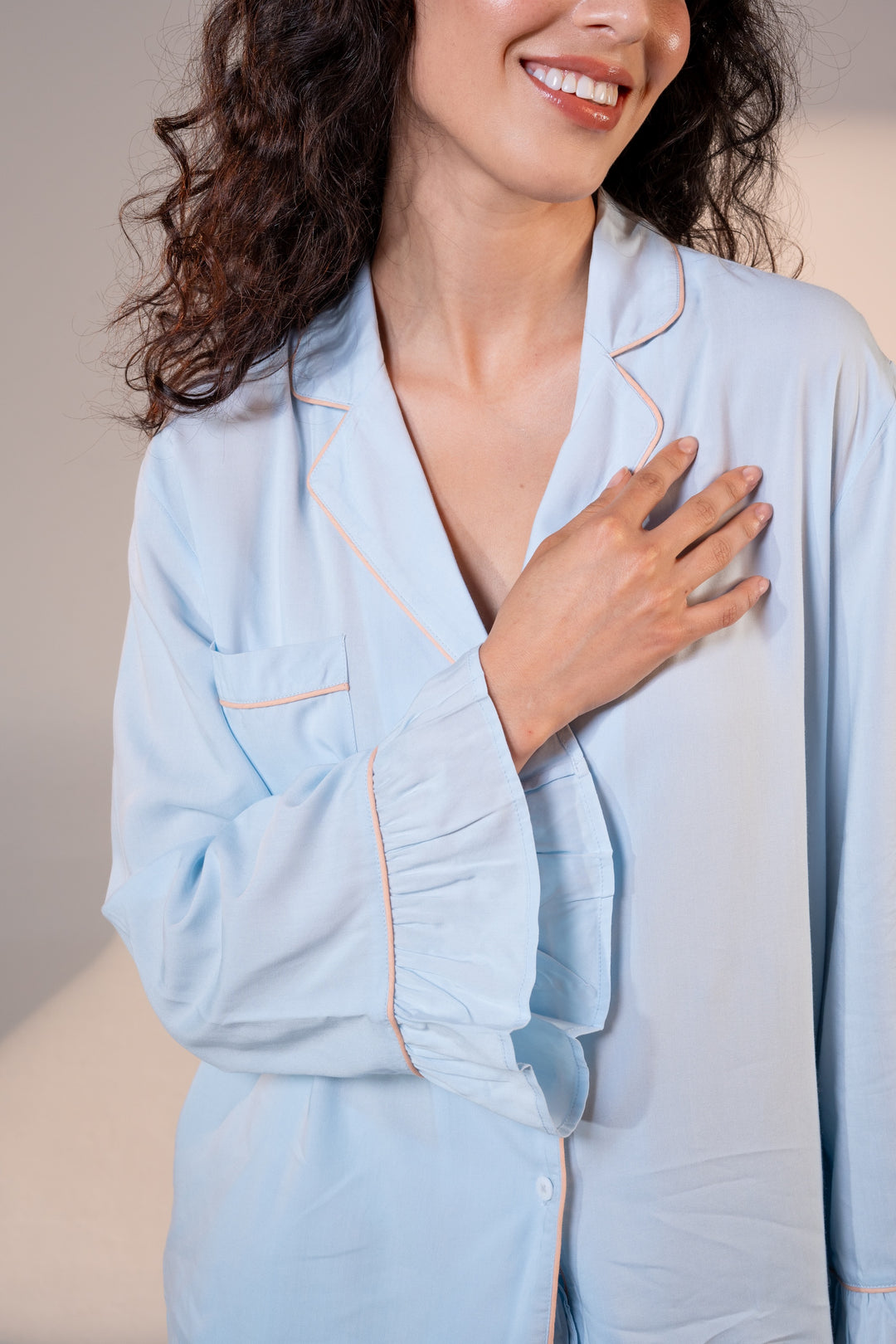 Luxury Bamboo Pajama Set Women | Blue & Beige