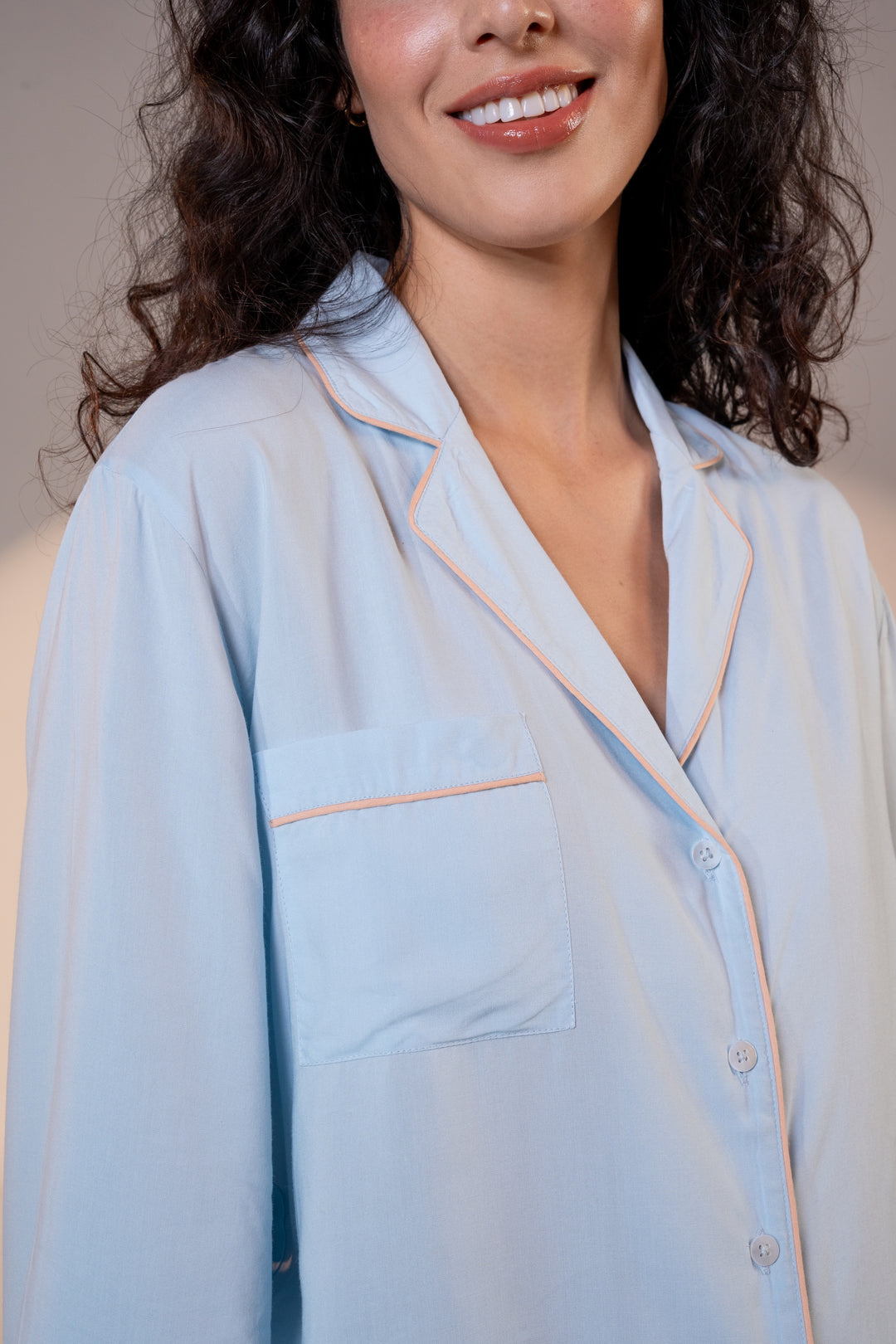 Luxury Bamboo Pajama Set Women | Blue & Beige