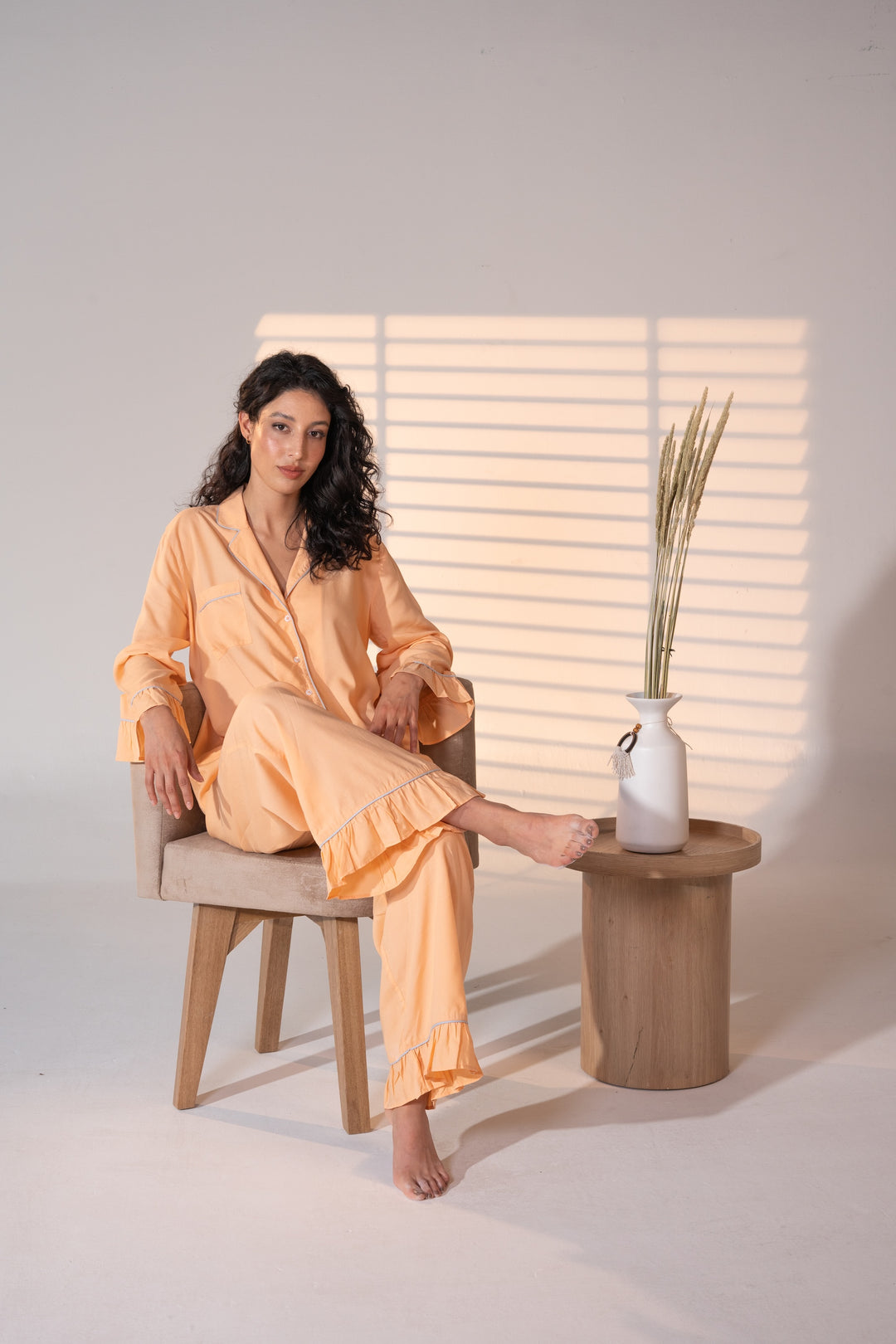 Luxury Bamboo Pajama Set Women | Orange and Blue Pipping