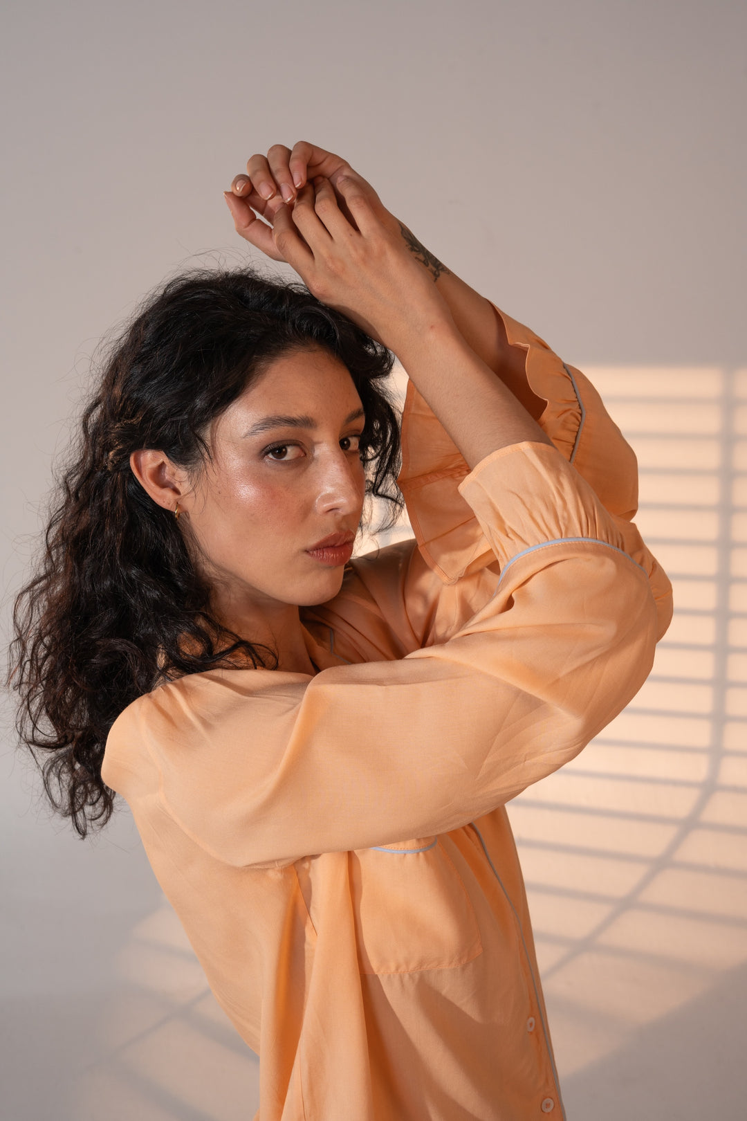 Luxury Bamboo Pajama Set Women | Orange and Blue Pipping