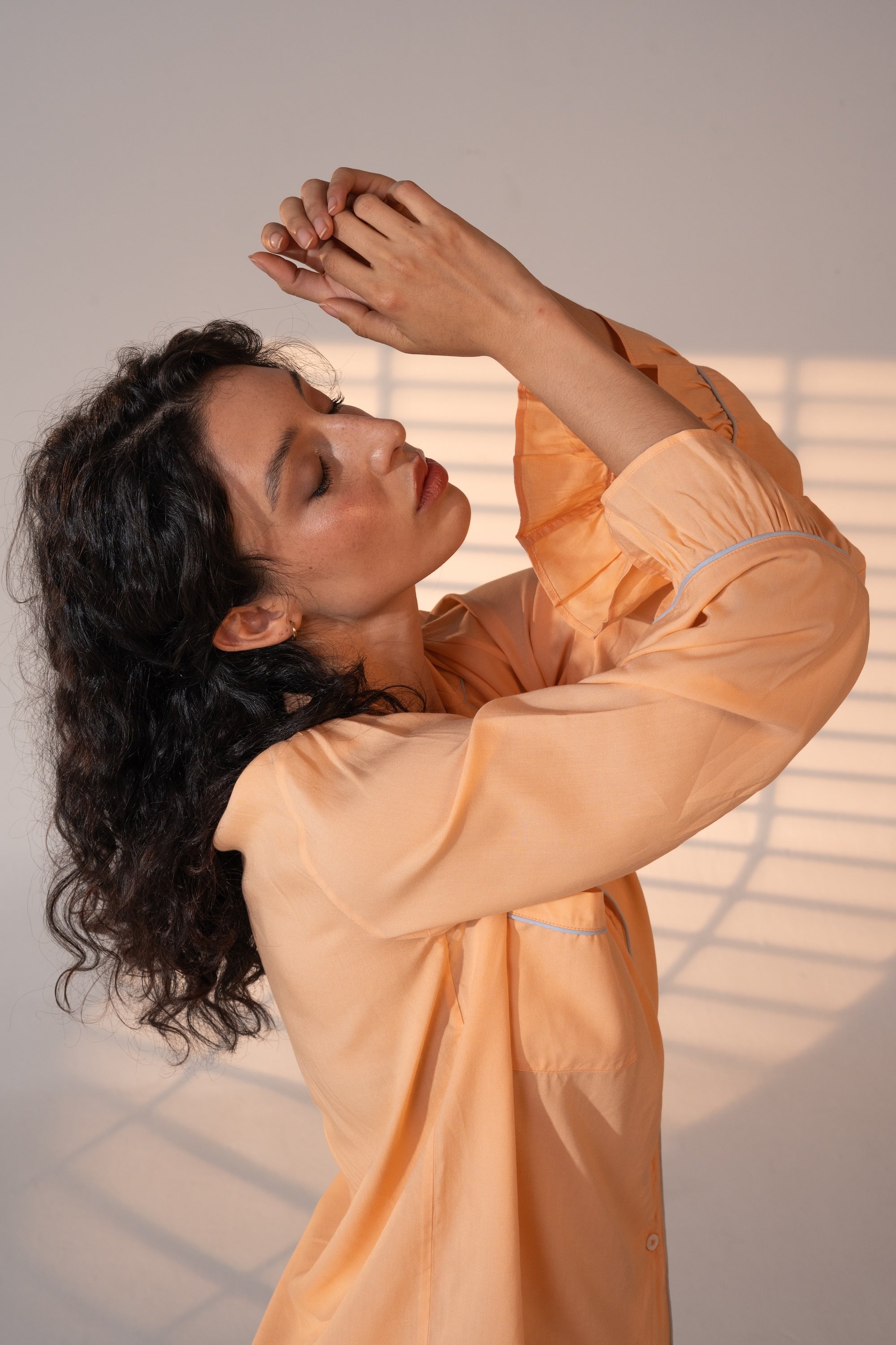 Luxury Bamboo Pajama Set Women | Orange and Blue Piping
