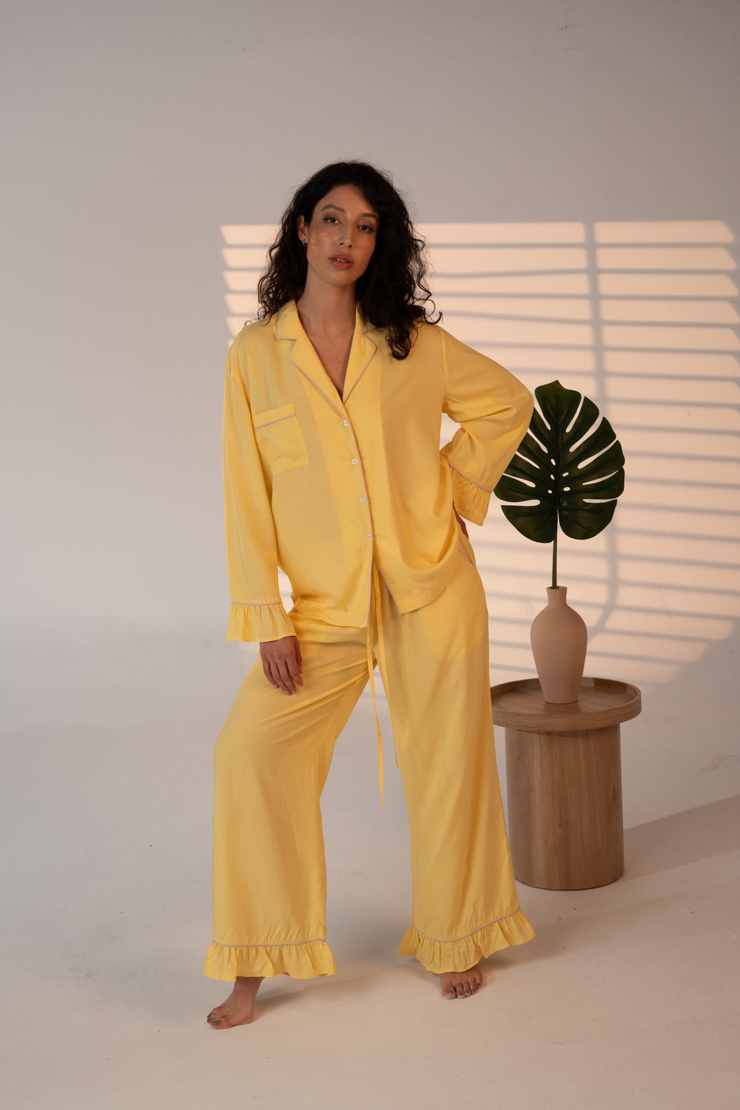 Luxury Bamboo Pajama Set Women | Yellow & Pink