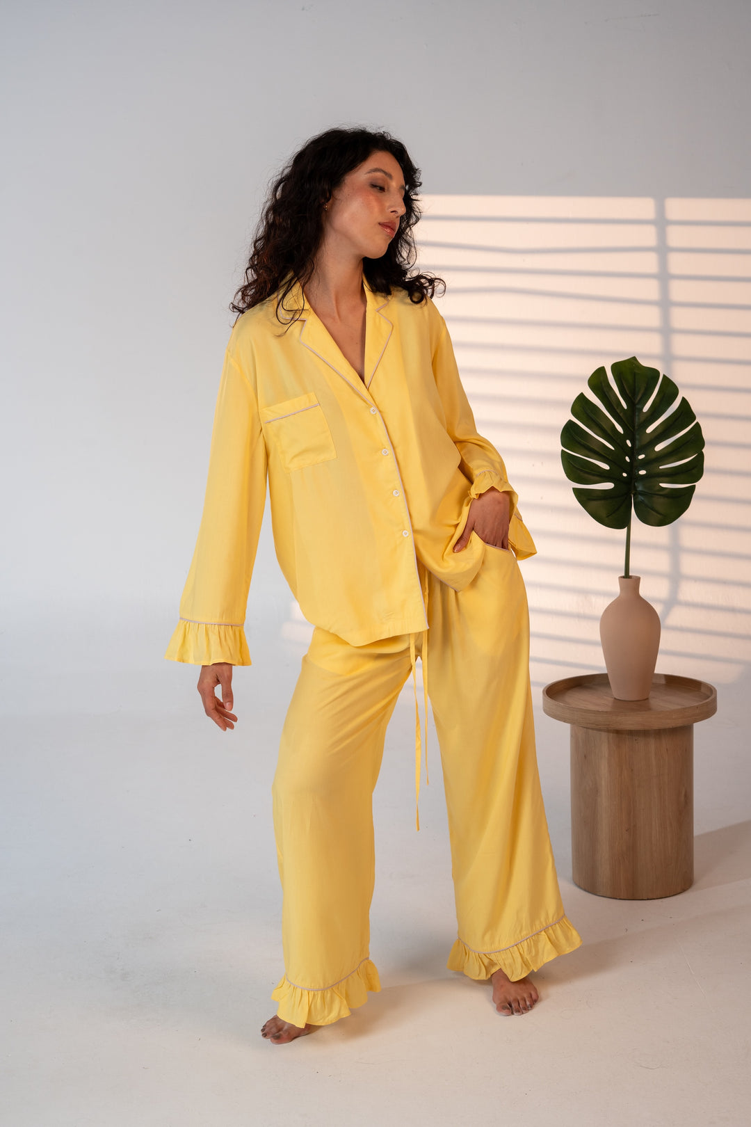 Luxury Bamboo Pajama Set Women | Yellow & Pink