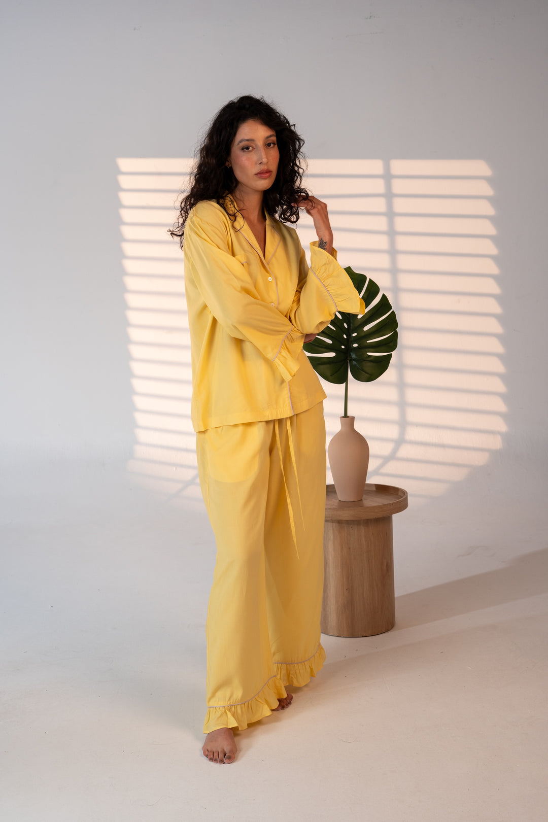 Luxury Bamboo Pajama Set Women | Yellow & Pink