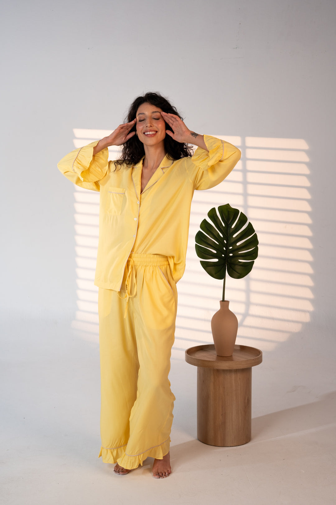 Luxury Bamboo Pajama Set Women | Yellow & Pink