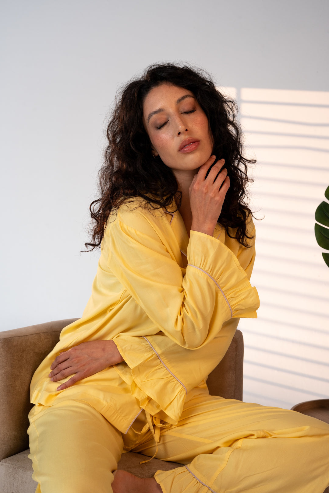 Luxury Bamboo Pajama Set Women | Yellow & Pink