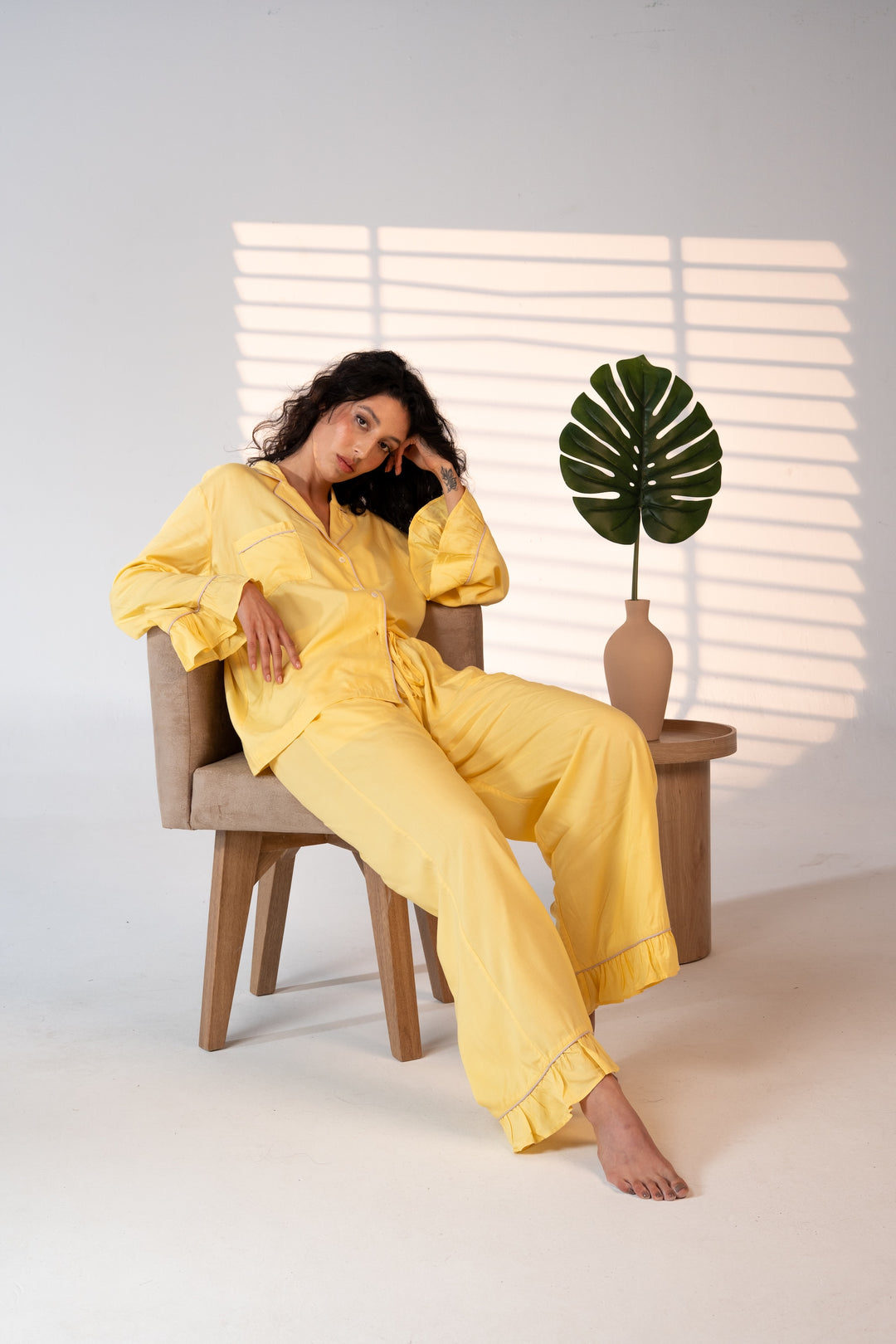 Luxury Bamboo Pajama Set Women | Yellow & Pink