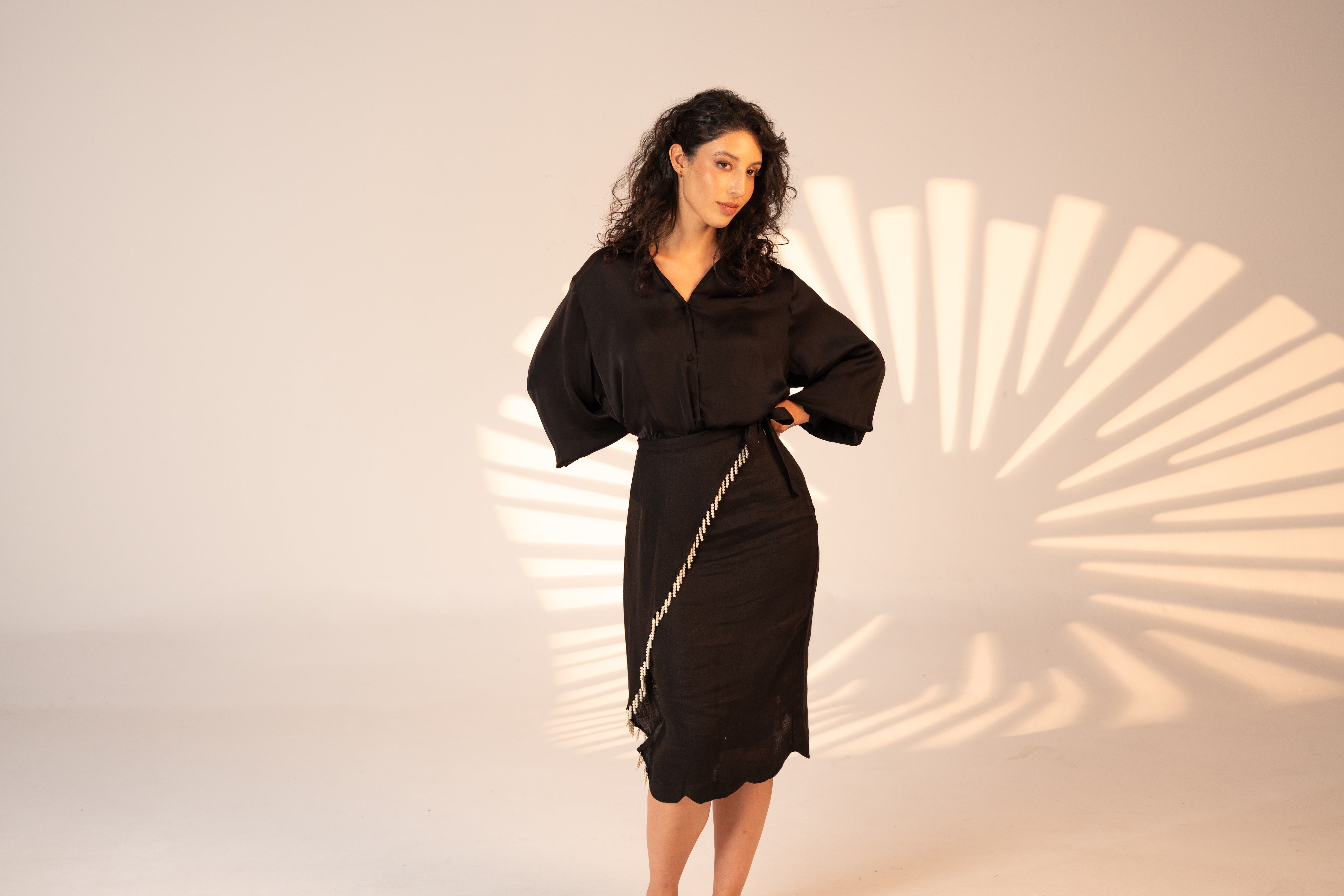 Ava Pearled Skirt in Black – Romantic Skirt with Pearls