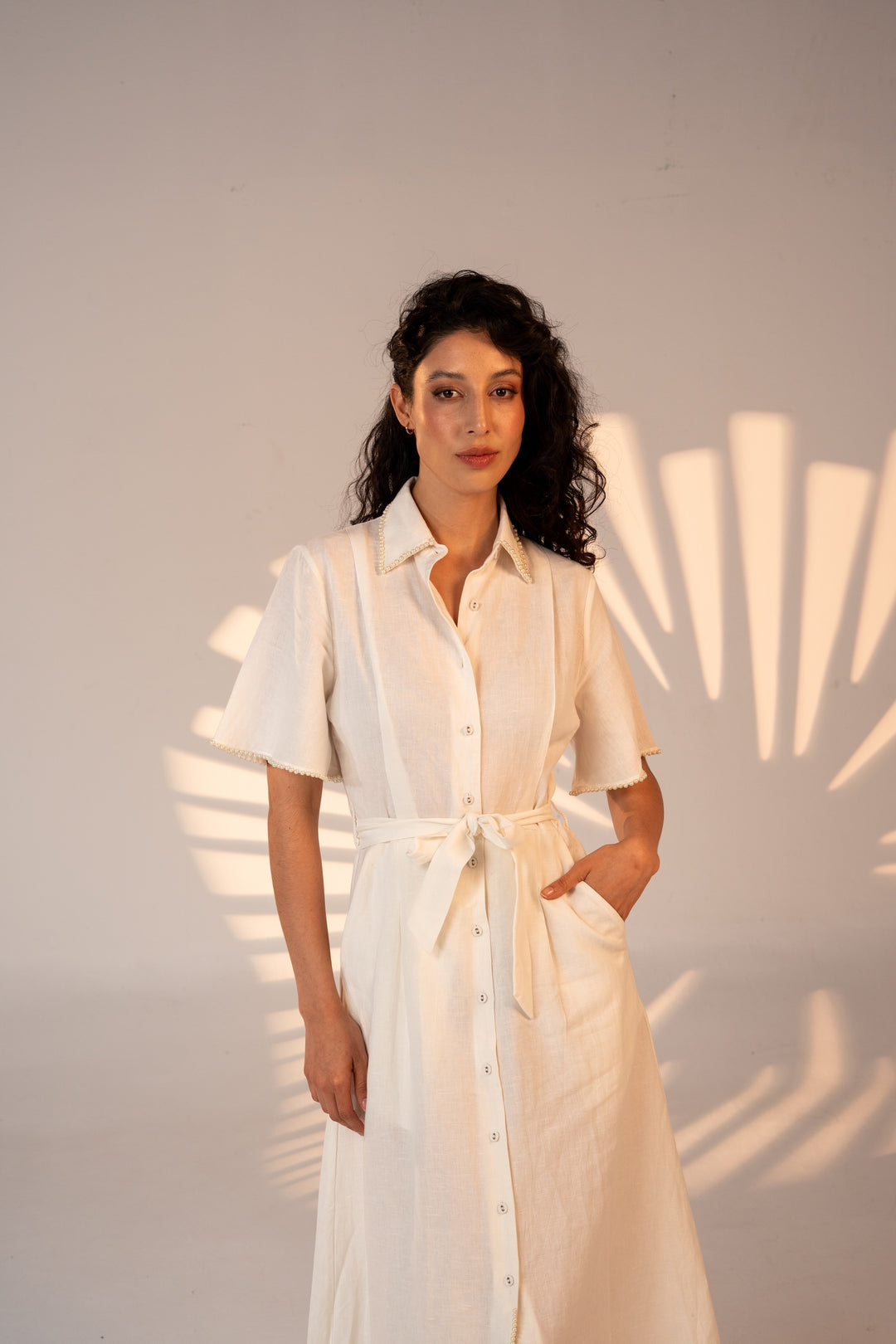 Cafe Au Lait Pearled Dress White