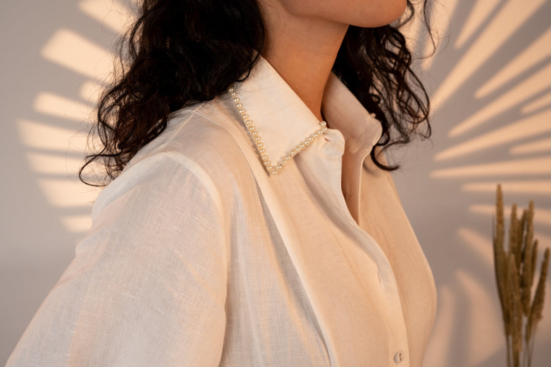 Cafe Au Lait Pearled Dress White