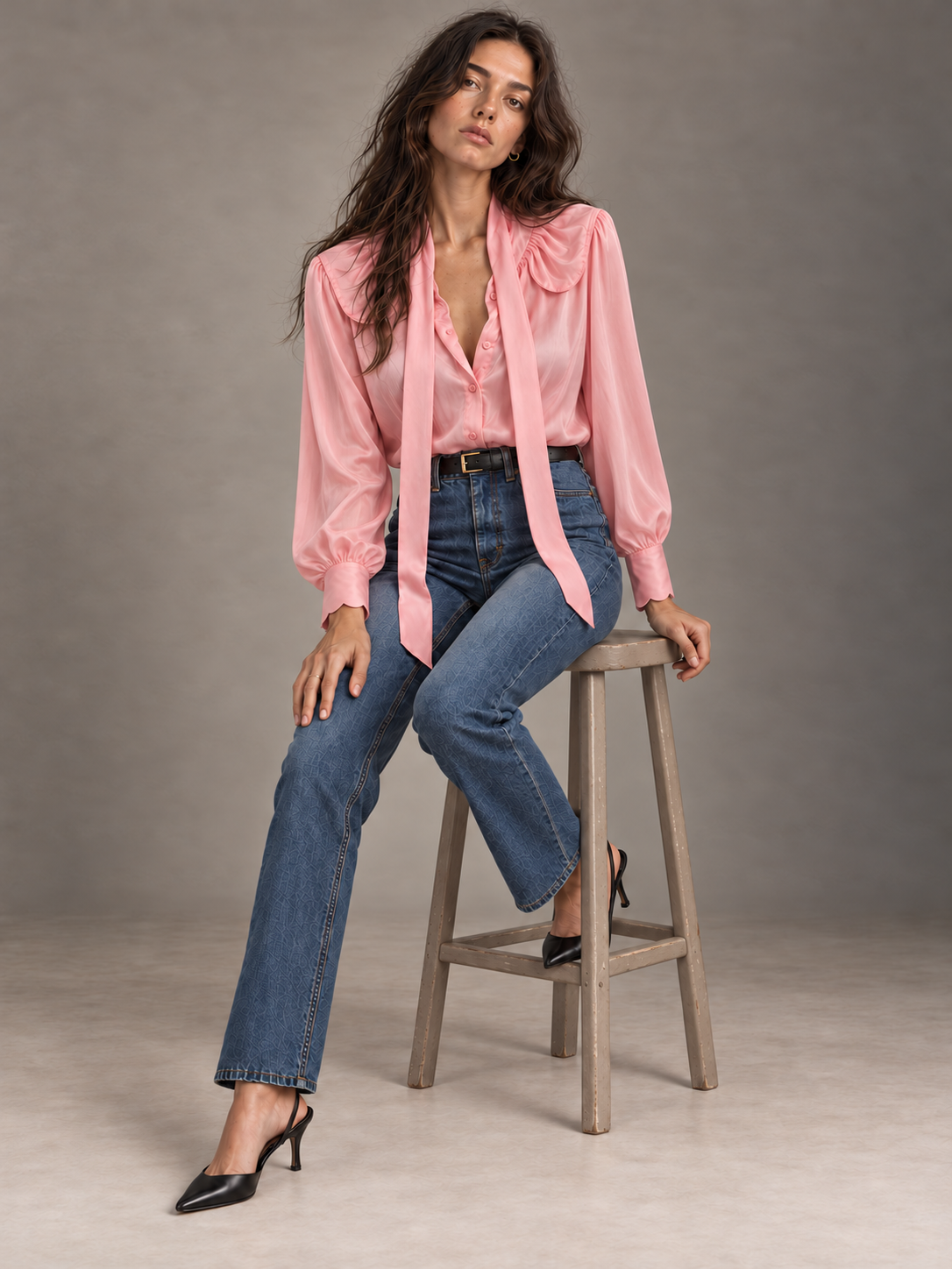For Rose Vegan Silk Pink Pussy Bow Top