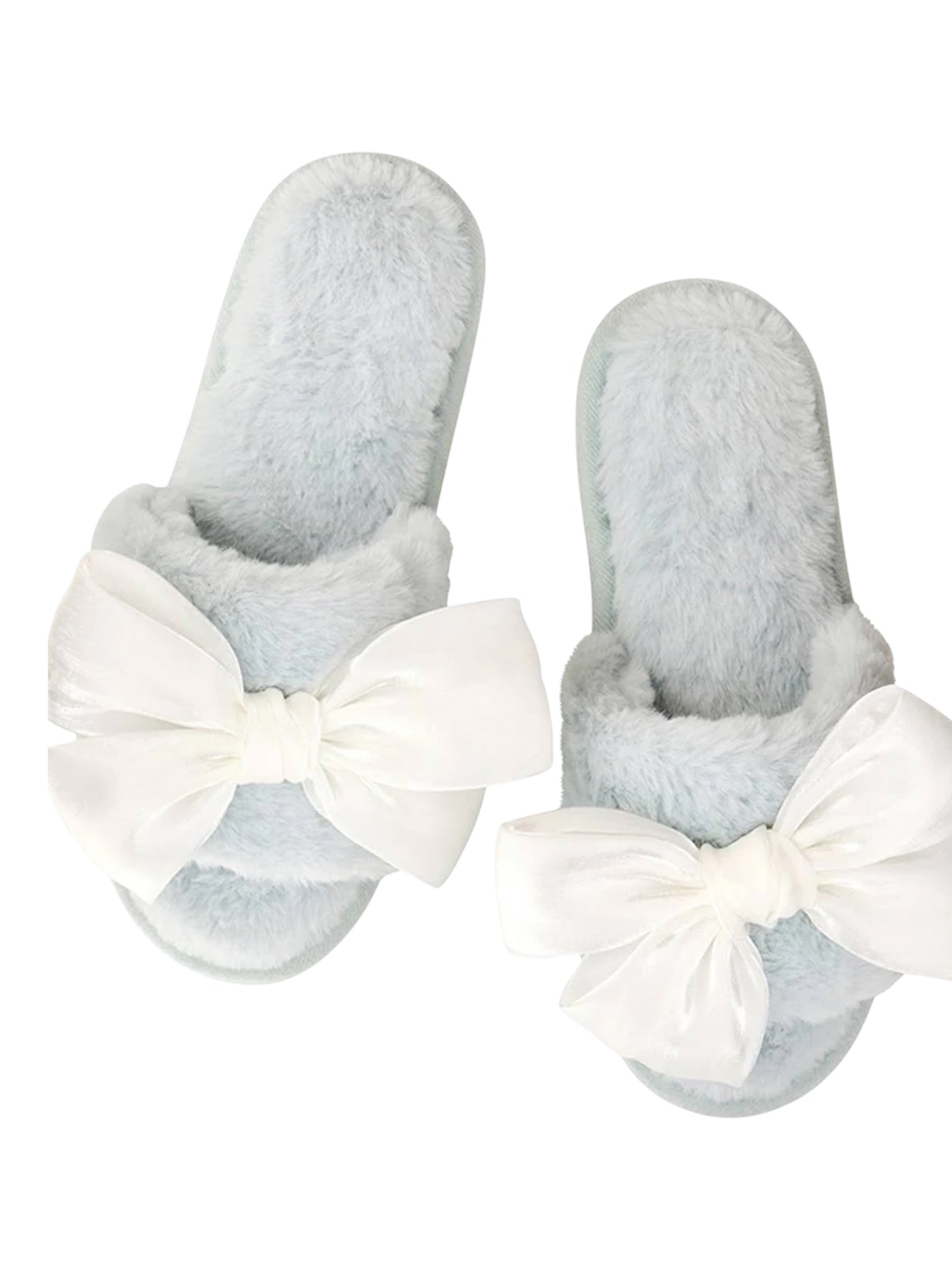Plush Slippers - White Bow