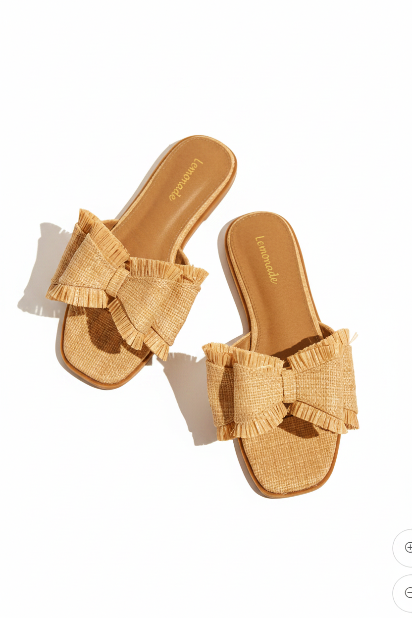 Provence Woven Raffia Bow Slide Sandals