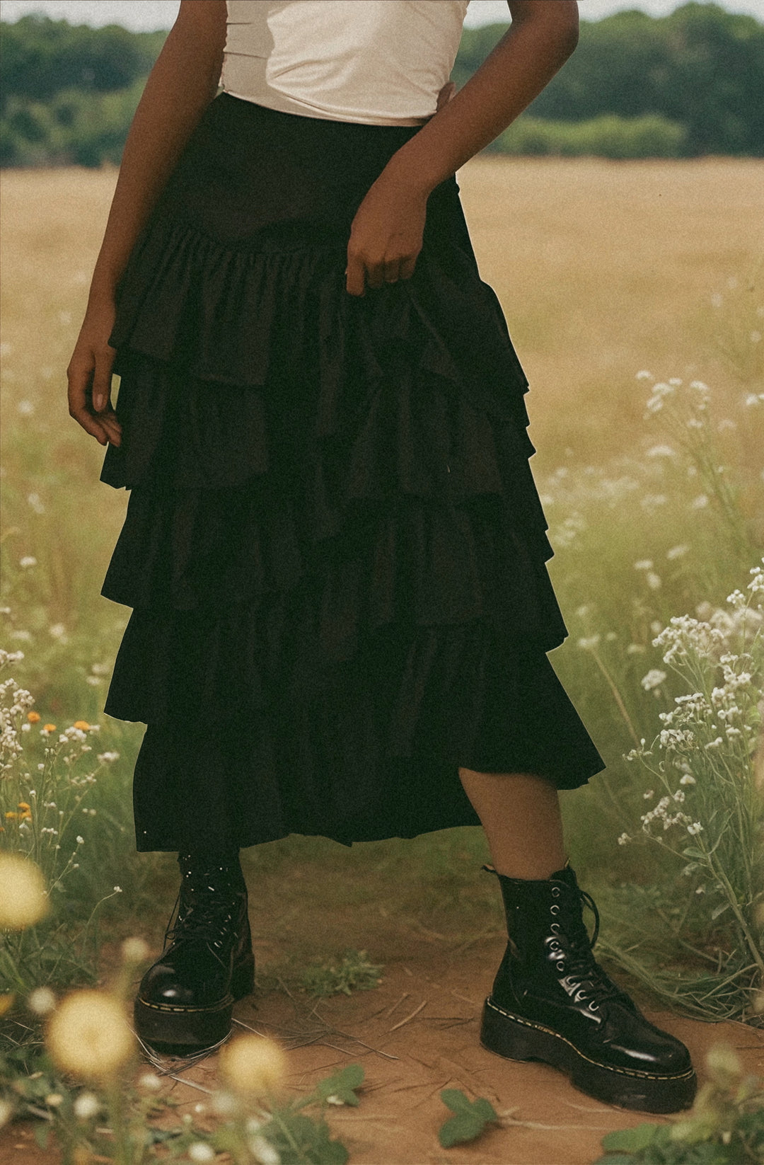 Palace Ruffled Maxi Skirt Black Tencel