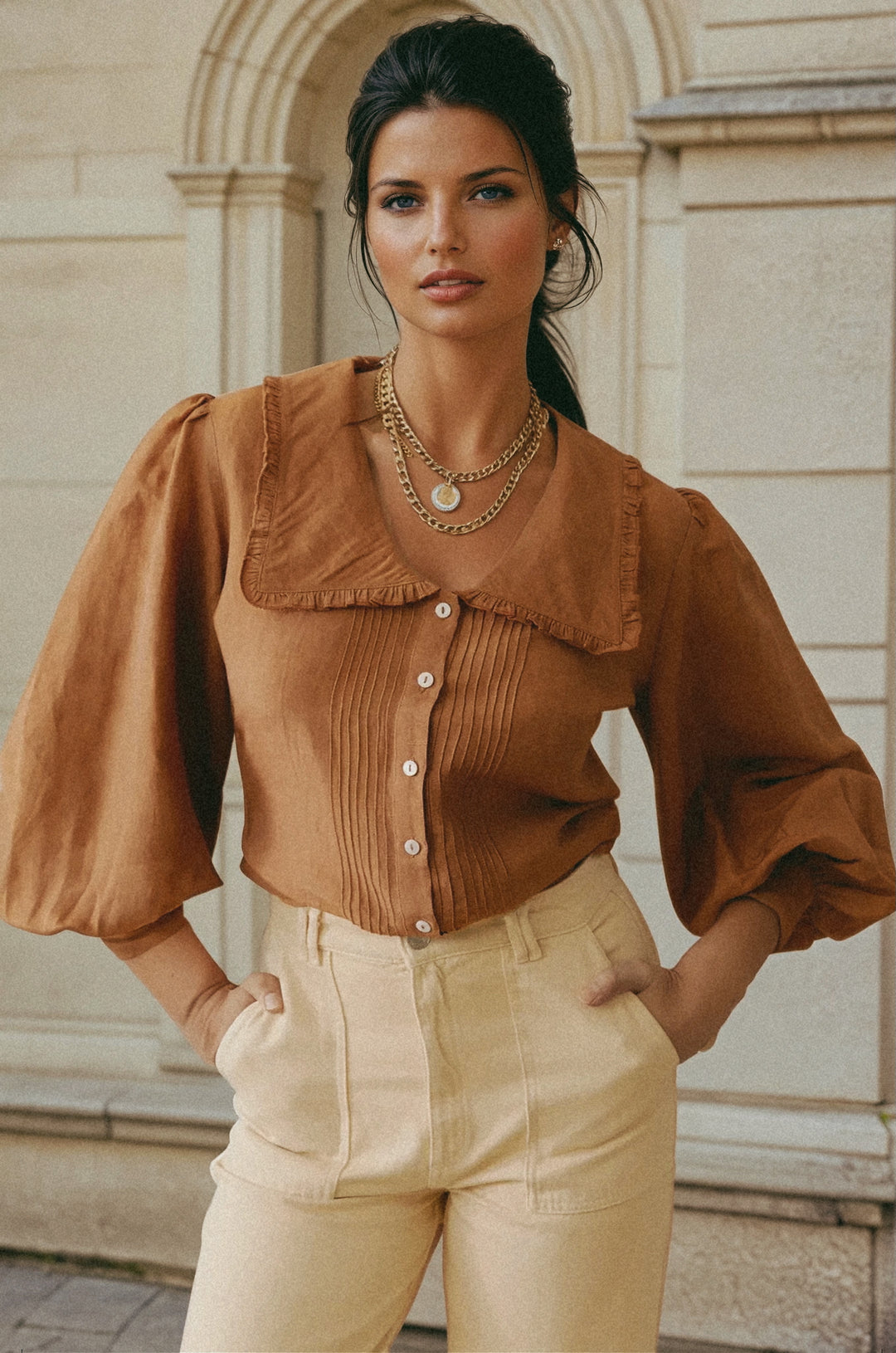 It's A Poem Linen Button Down Top - Brown