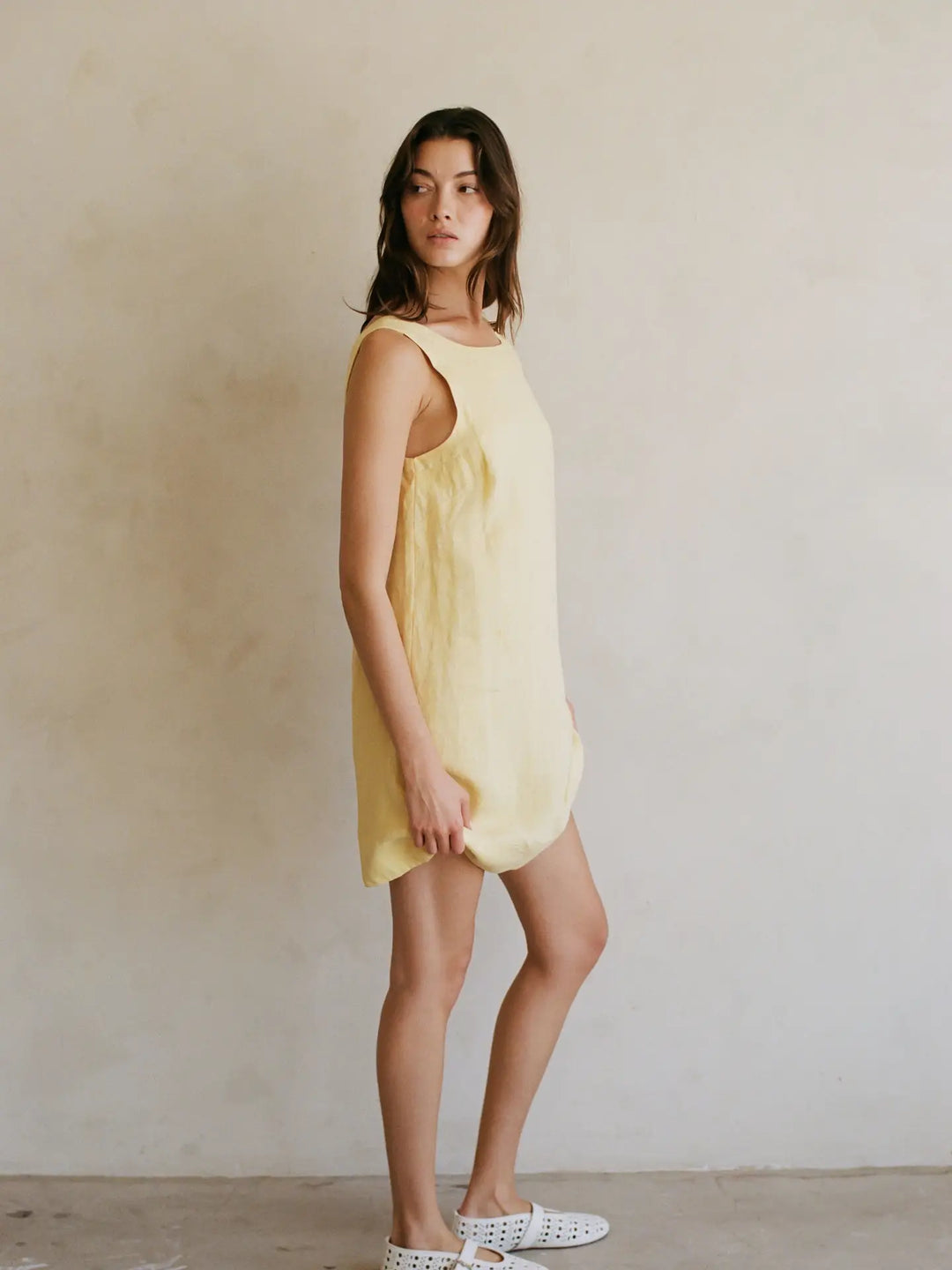 Woven Sorbet Lemon Linen Mini Dress