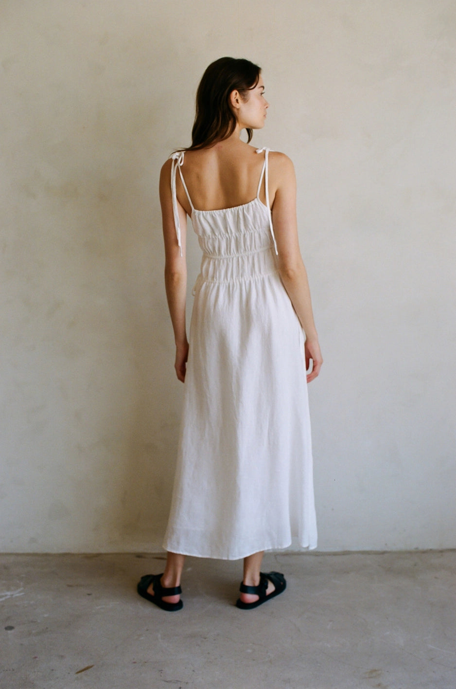 Linen Ruched Maxi Dress