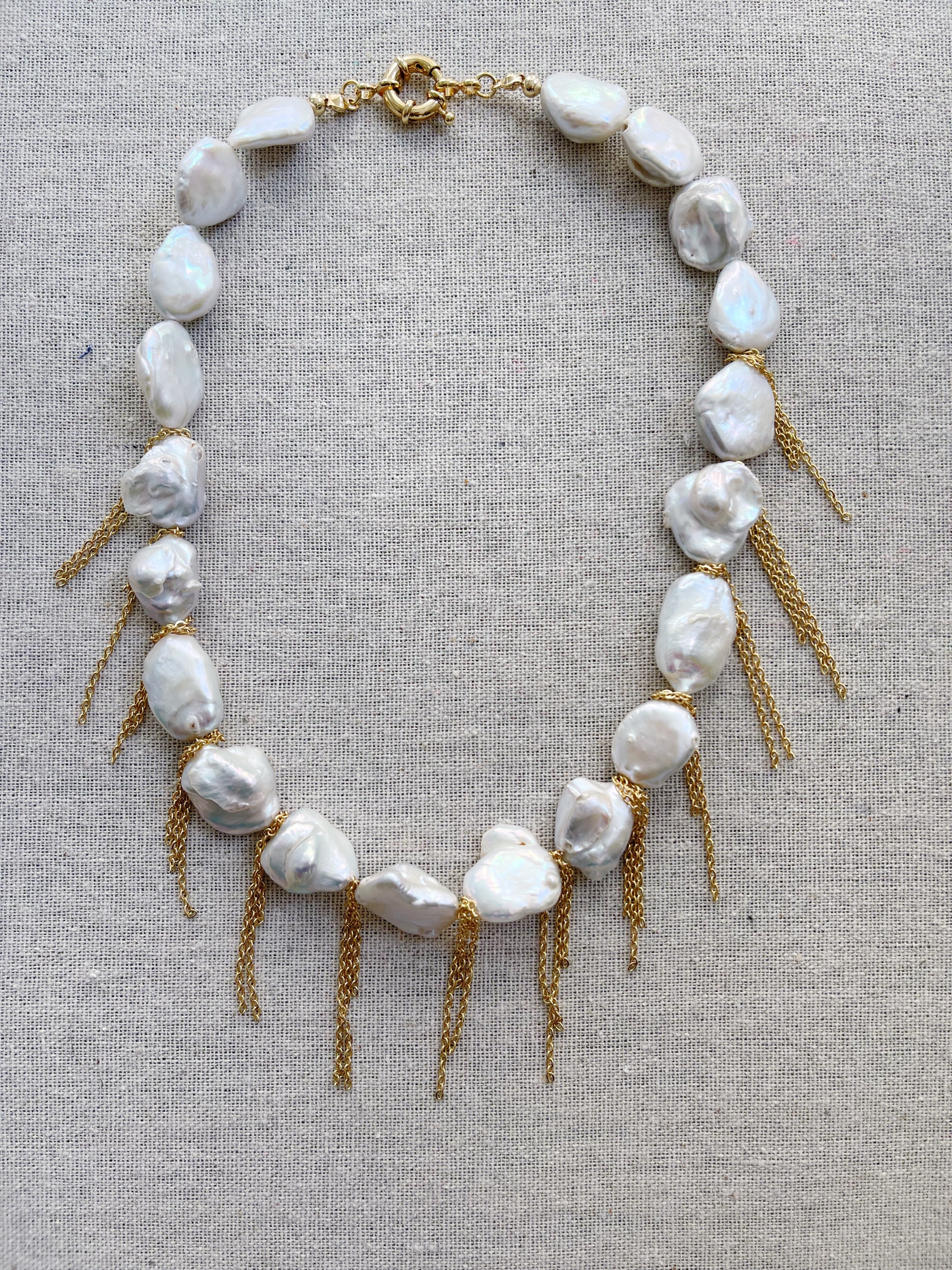 Naama Necklace - fresh water pearl neckalce 14” long women’s luxury gifts handmade one of a kind