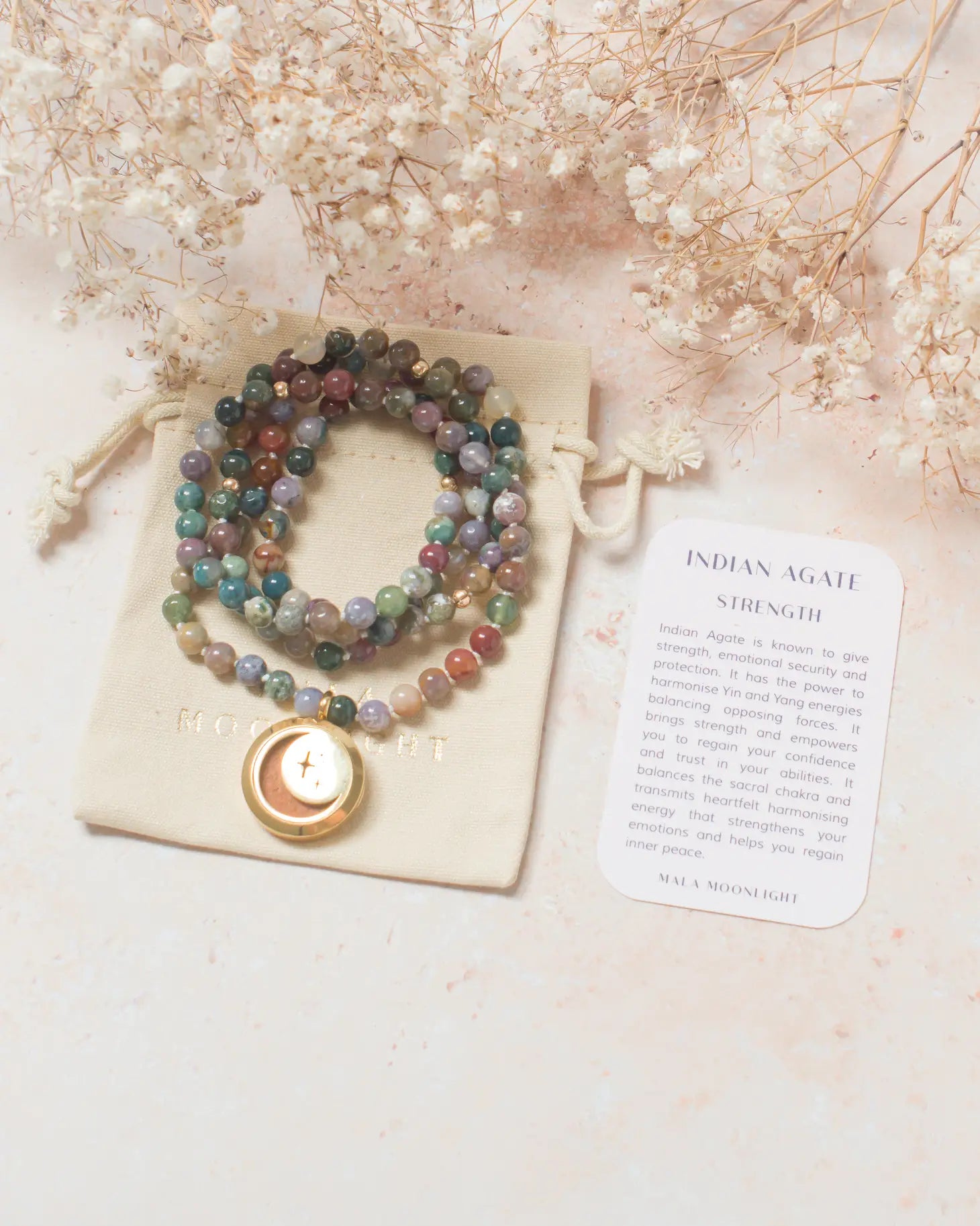 Indian Agate Aromatherapy Mala Necklace