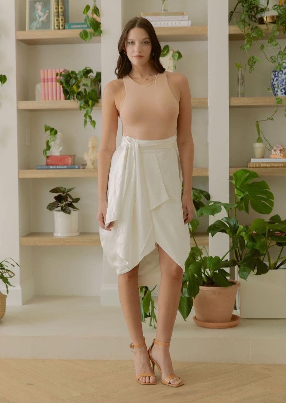Tencel Eco Friendly Shop White Knee Length Skirt Draped Ethical Sustainable Fashion