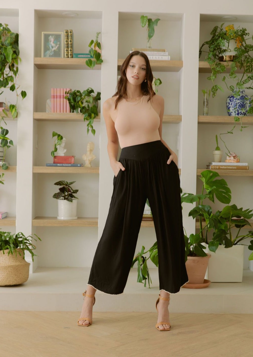 Black Marrakech Pants With Pearls at the hem Tencel fabric sustainable eco 