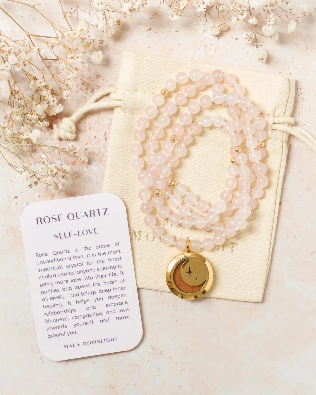 Rose Quartz Aromatherapy Mala Necklace