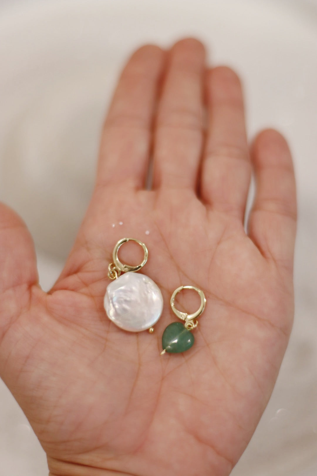 Mismatched Earrings - Jade And Pearl