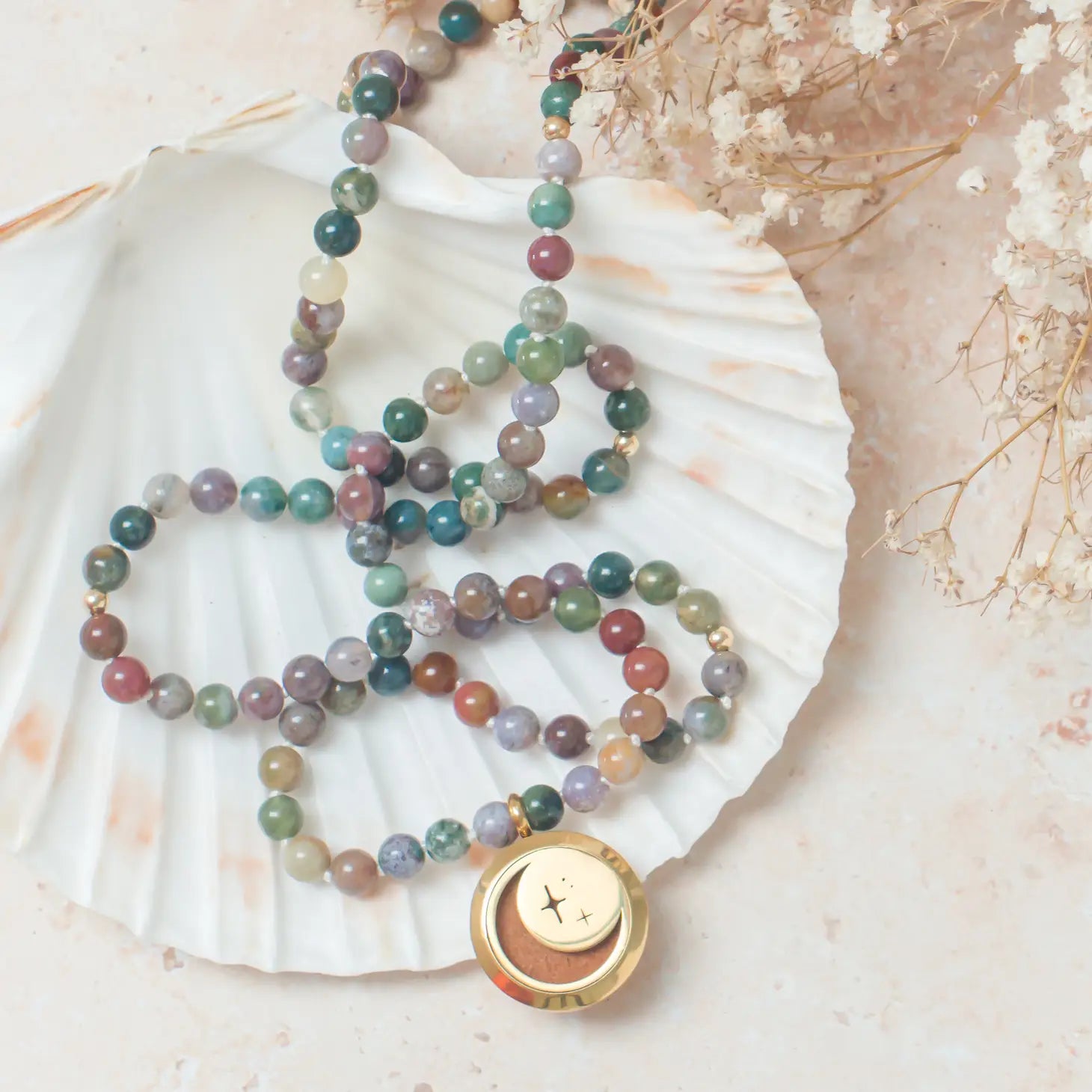 Indian Agate Aromatherapy Mala Necklace