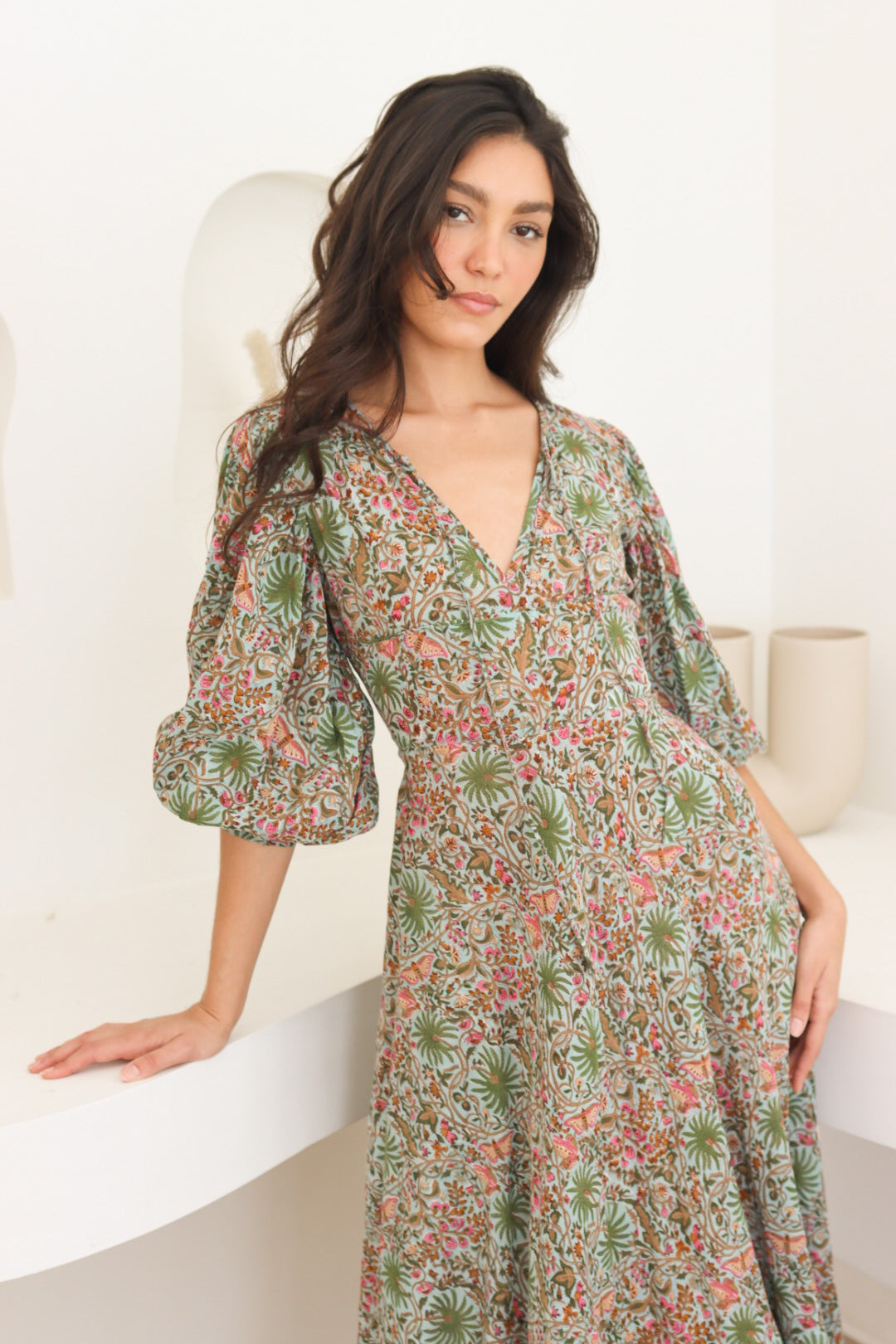 Palm Springs Print Kaftan Dress