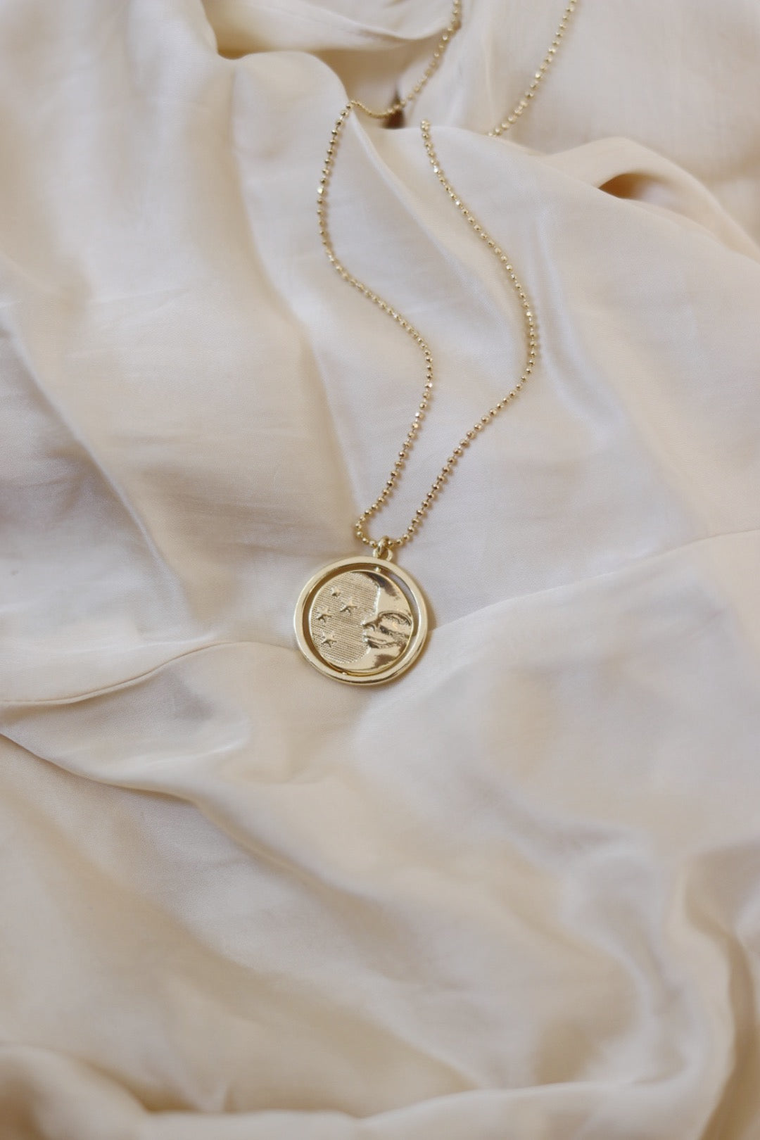 Rotating Sun And Moon Gold Pendant Necklace